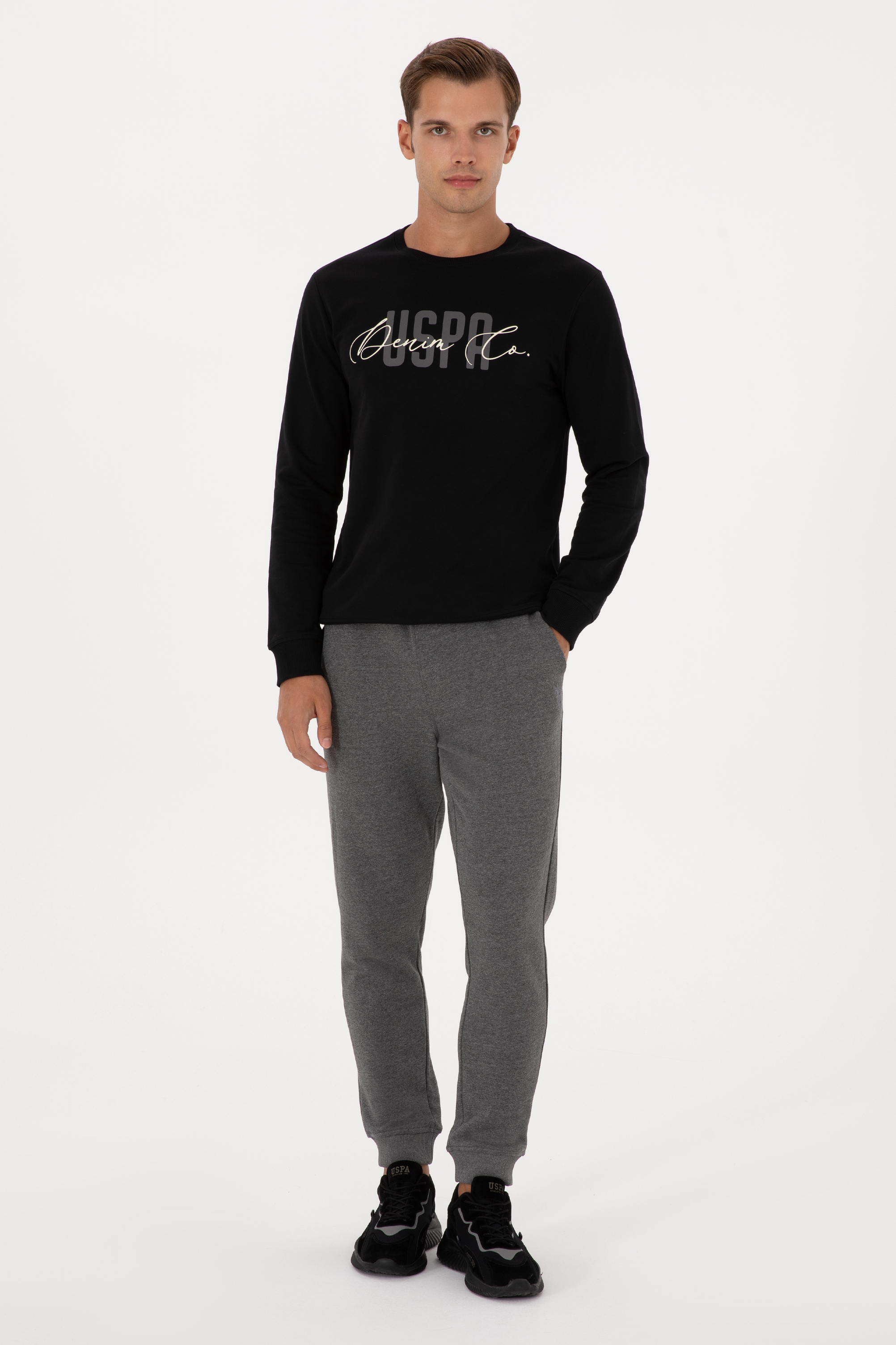 شلوار ورزشی زغالی ملانژ اندامی مردانه یو اس پولو | US POLO ASSN