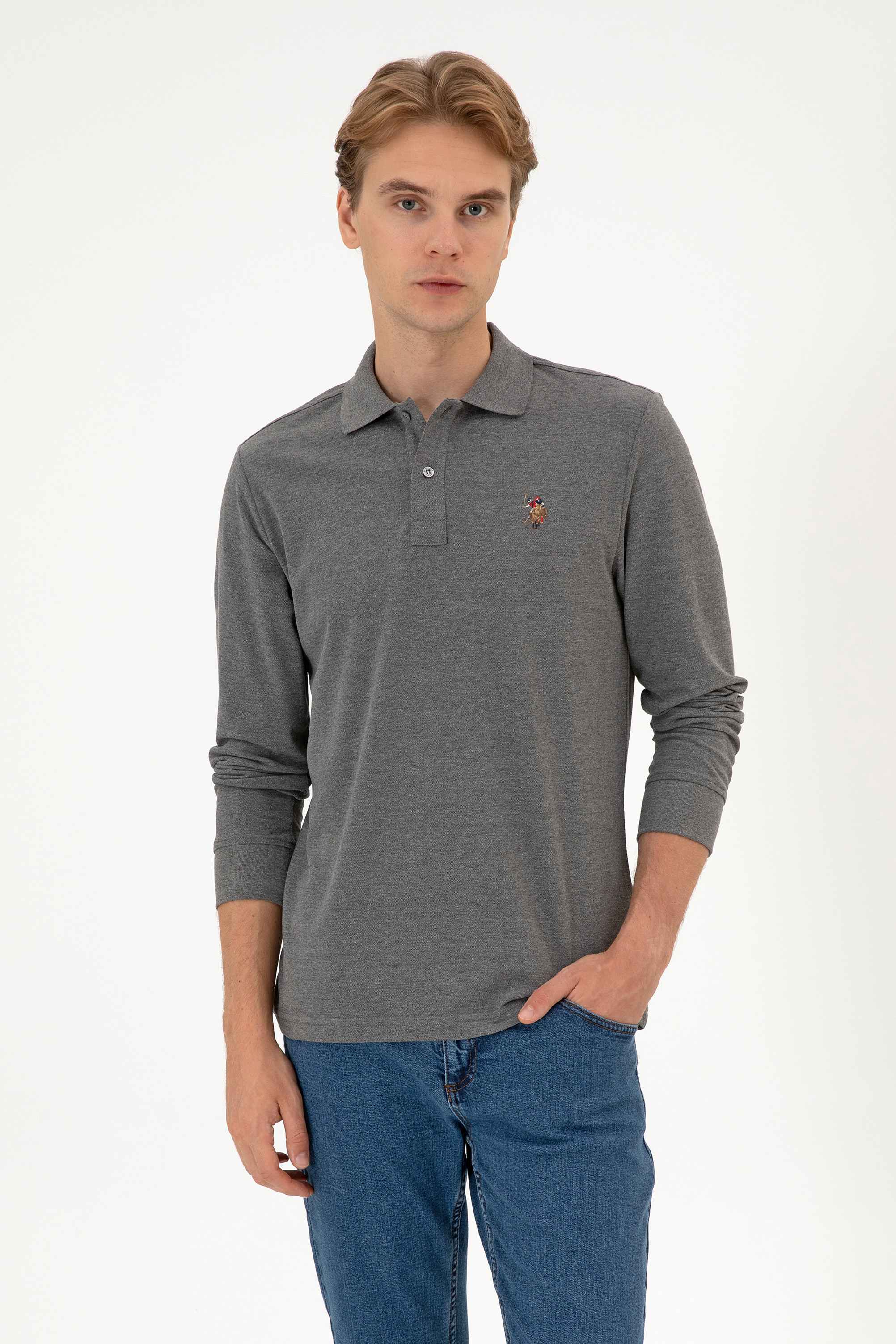 سویشرت بیسیک زغالی ملانژ رگولار مردانه یو اس پولو | US POLO ASSN