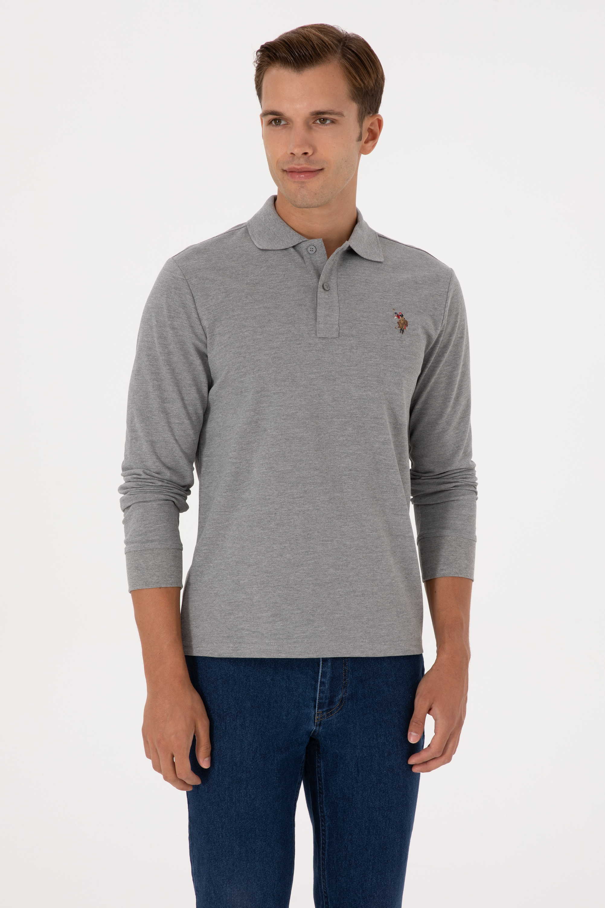سویشرت بیسیک خاکستری ملانژ رگولار مردانه یو اس پولو | US POLO ASSN