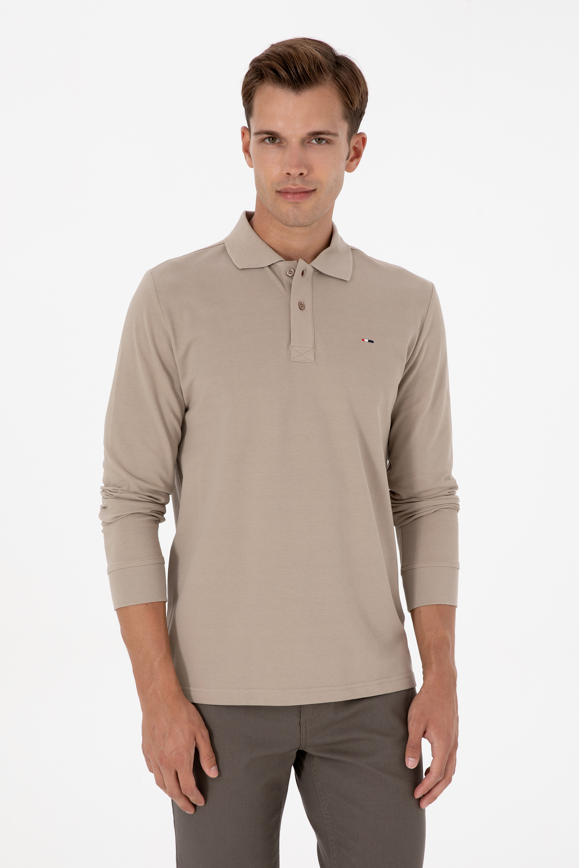 سویشرت بیسیک بژ تیره رگولار مردانه یو اس پولو | US POLO ASSN