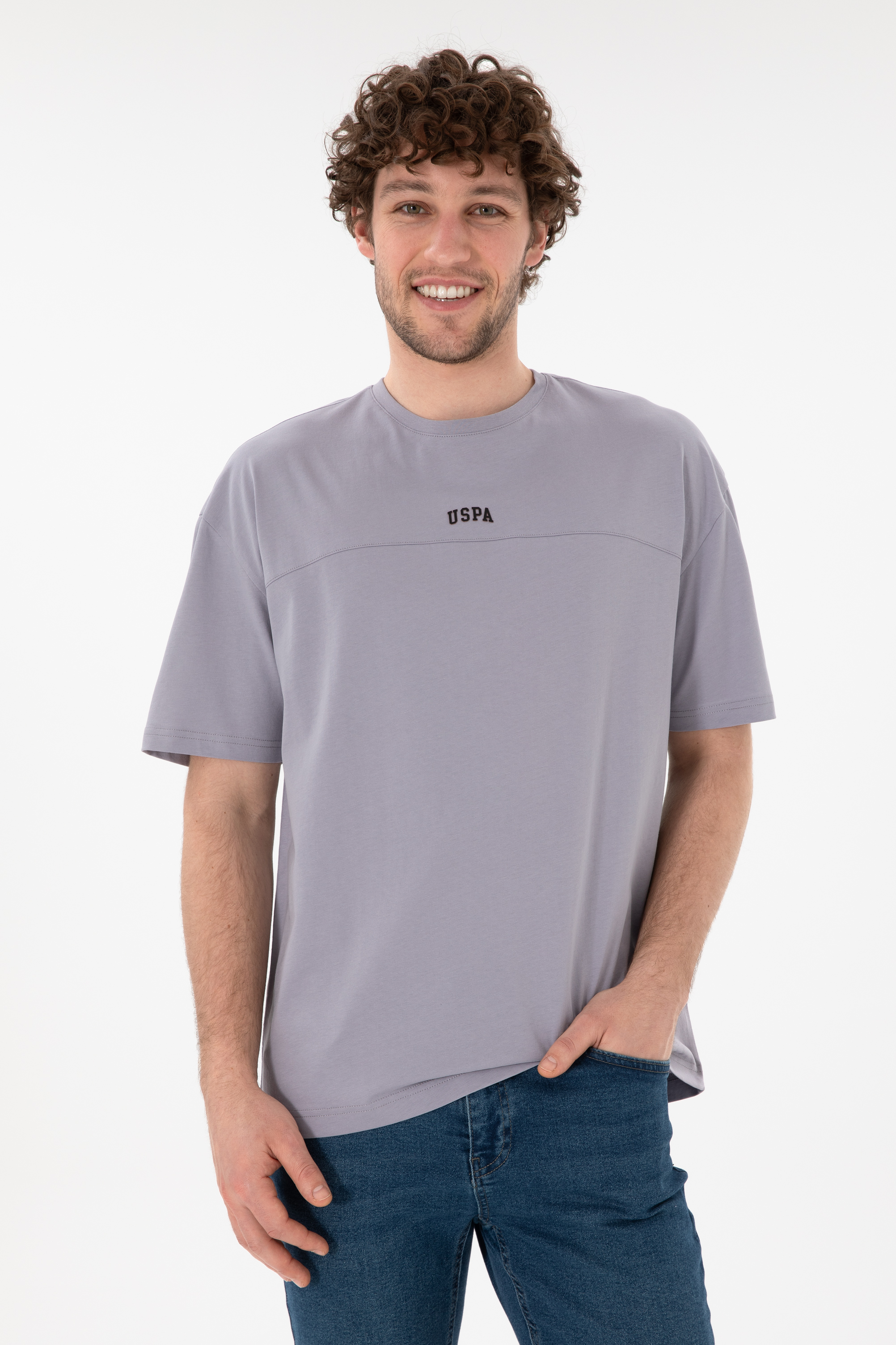 تی شرت یقه گرد خاکستری ریلکس مردانه یو اس پولو | US POLO ASSN
