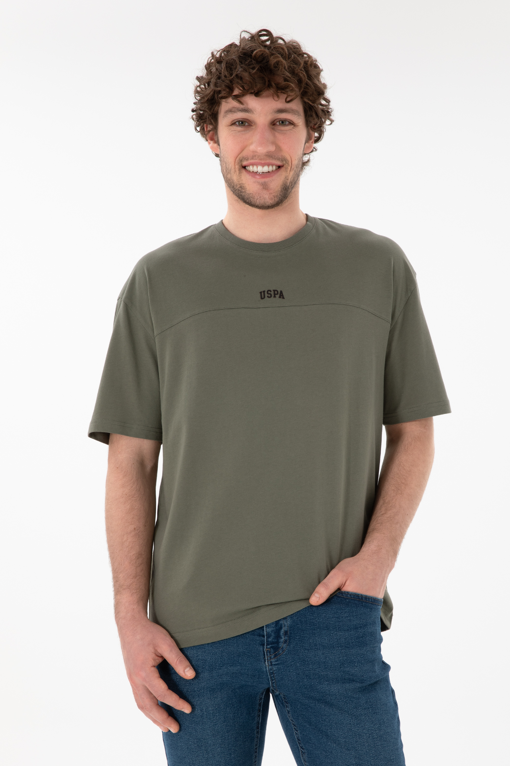 تی شرت یقه گرد خاکی تیره ریلکس مردانه یو اس پولو | US POLO ASSN