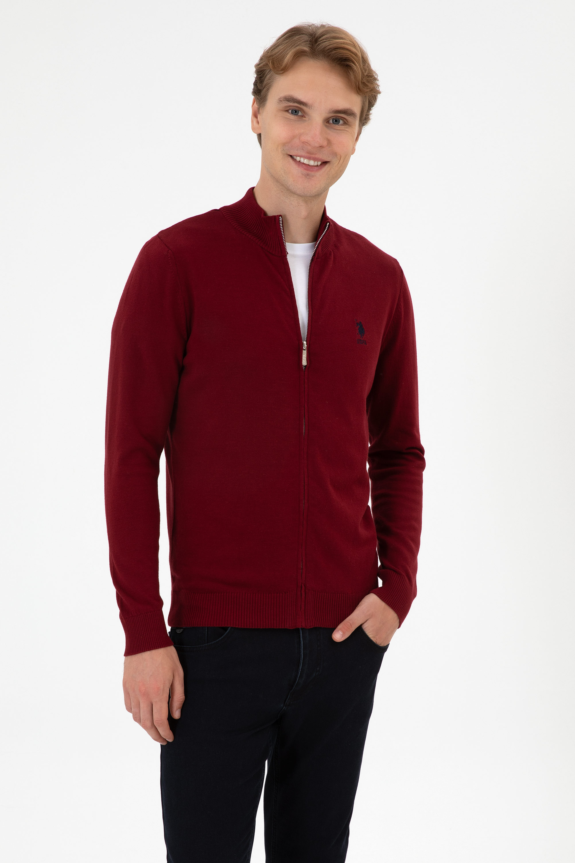 ژاکت تریکو بورگاندی اندامی مردانه یو اس پولو | US POLO ASSN