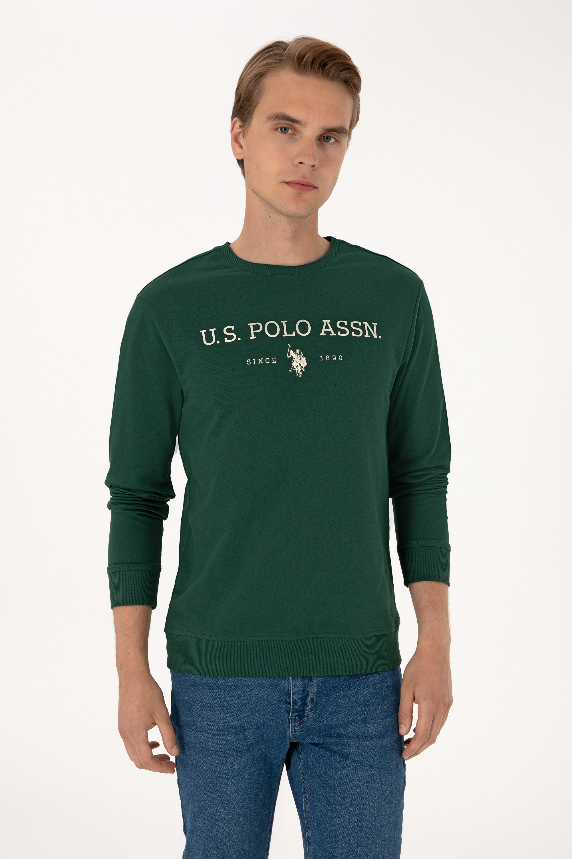 سویشرت بیسیک سبز تیره رگولار مردانه یو اس پولو | US POLO ASSN