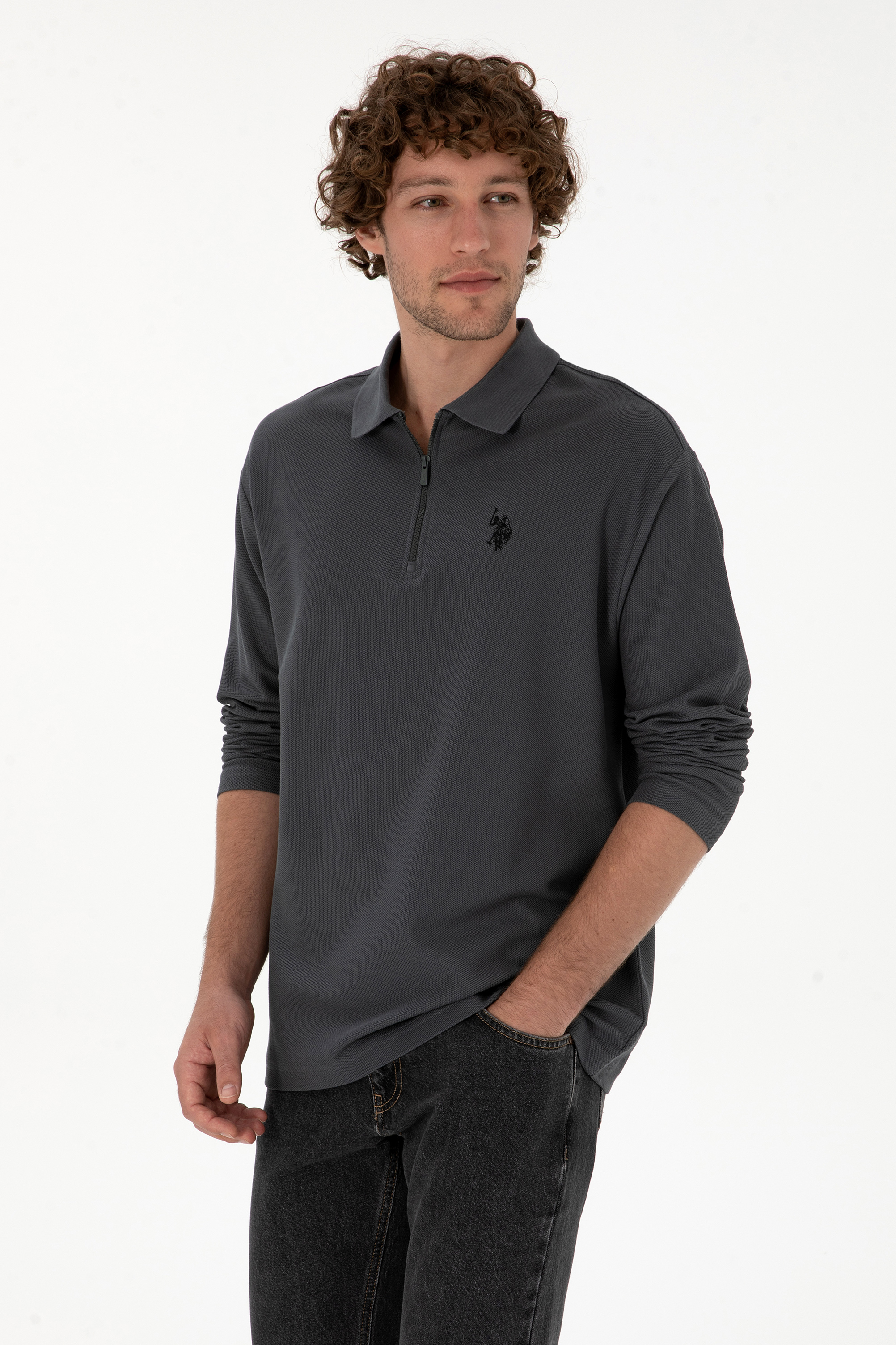 سویشرت زغالی ریلکس مردانه یو اس پولو | US POLO ASSN