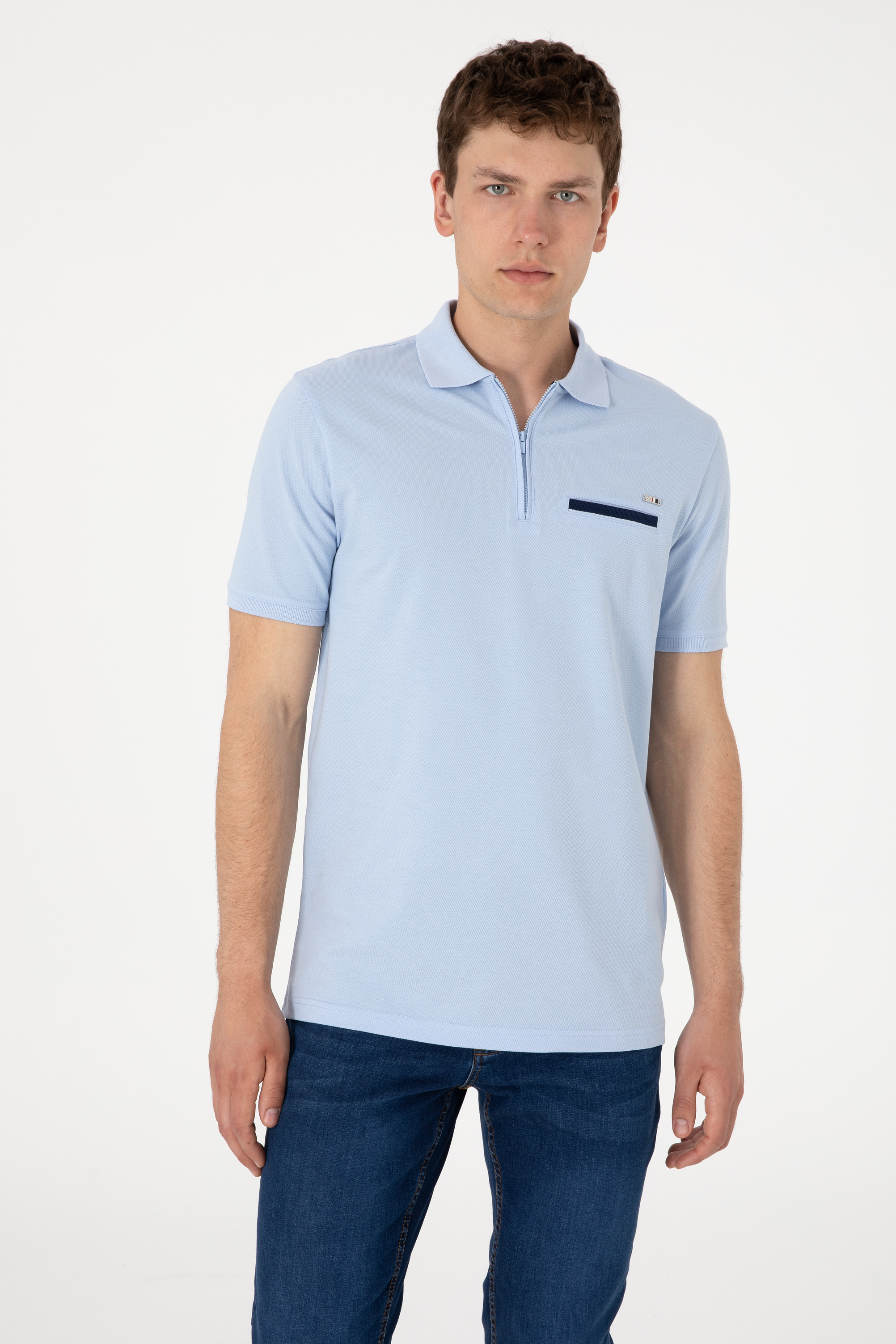 تی شرت یقه پولو سورمه ای روشن رگولار مردانه یو اس پولو | US POLO ASSN