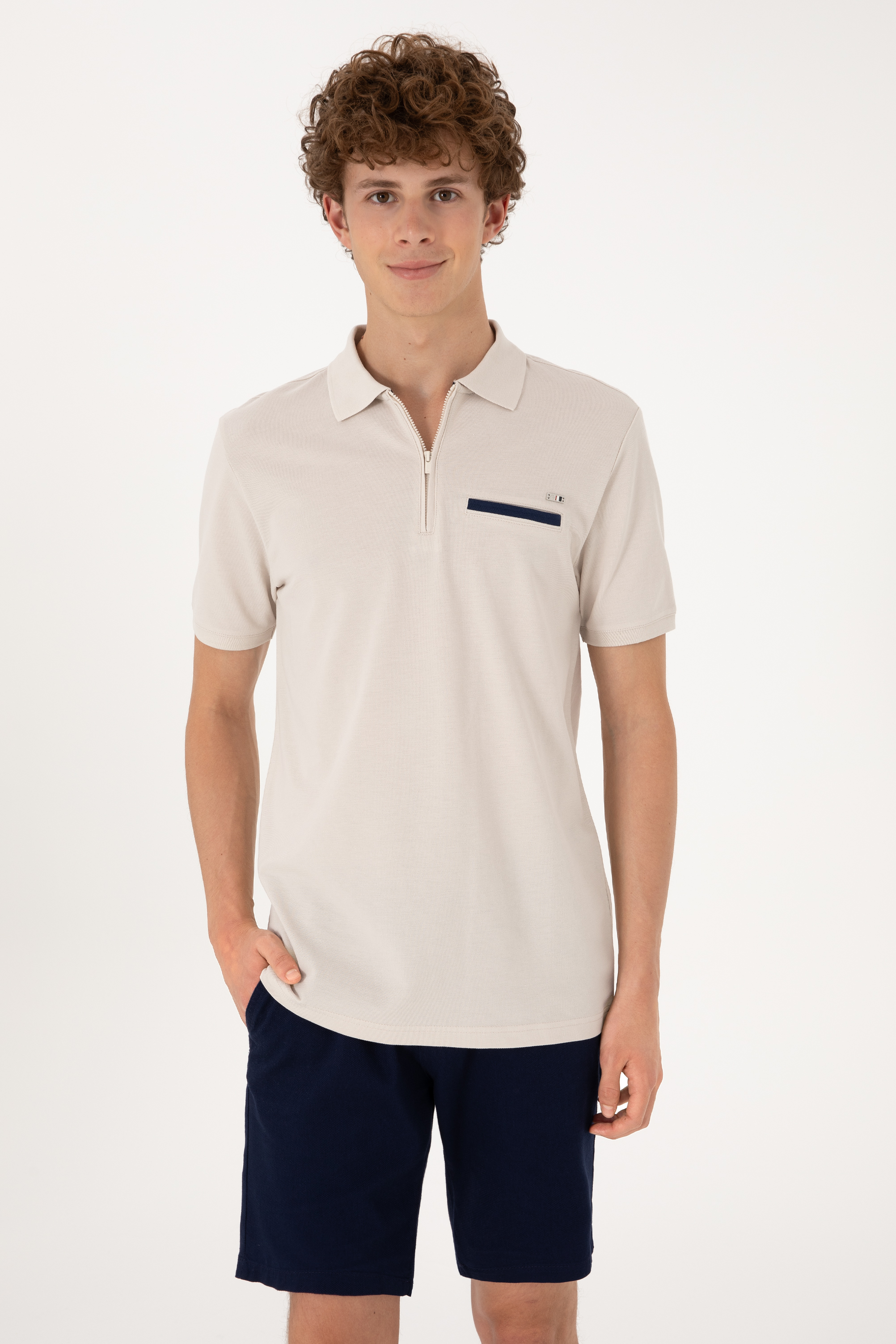 تی شرت یقه پولو خاکستری رگولار مردانه یو اس پولو | US POLO ASSN
