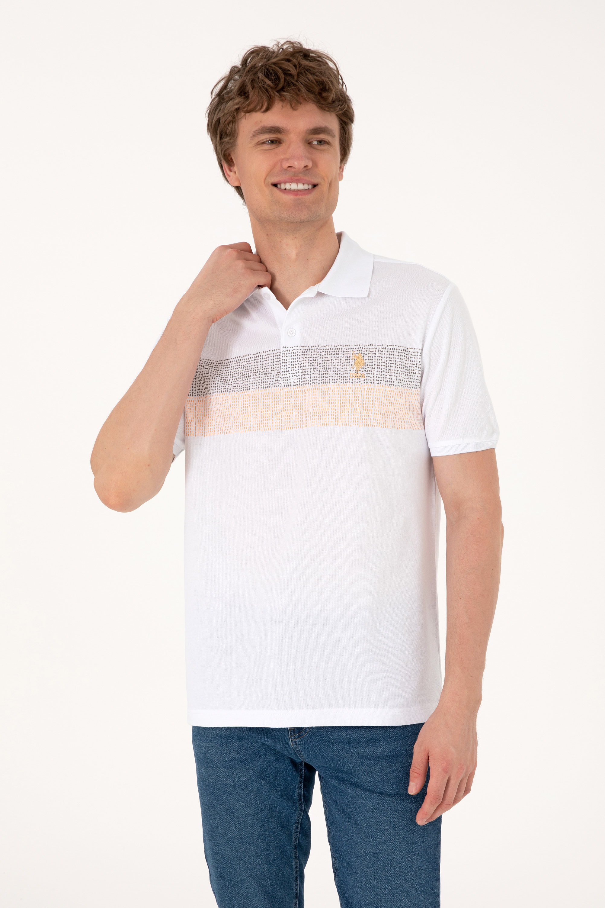 تی شرت یقه پولو خاکی رگولار مردانه یو اس پولو | US POLO ASSN