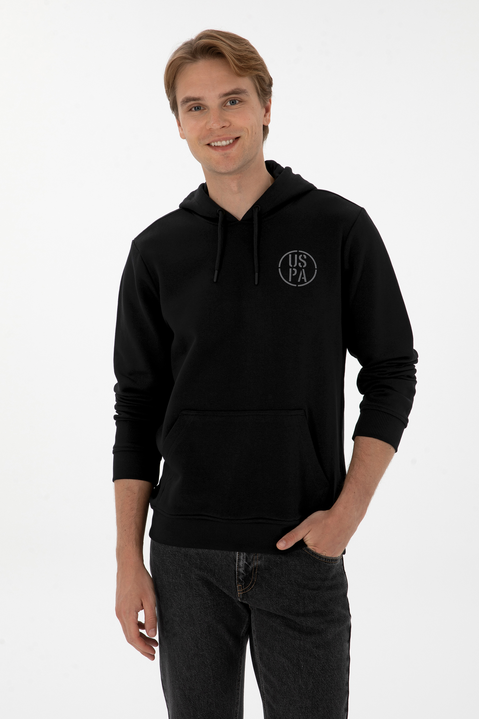 سویشرت هودی سیاه رگولار مردانه یو اس پولو | US POLO ASSN