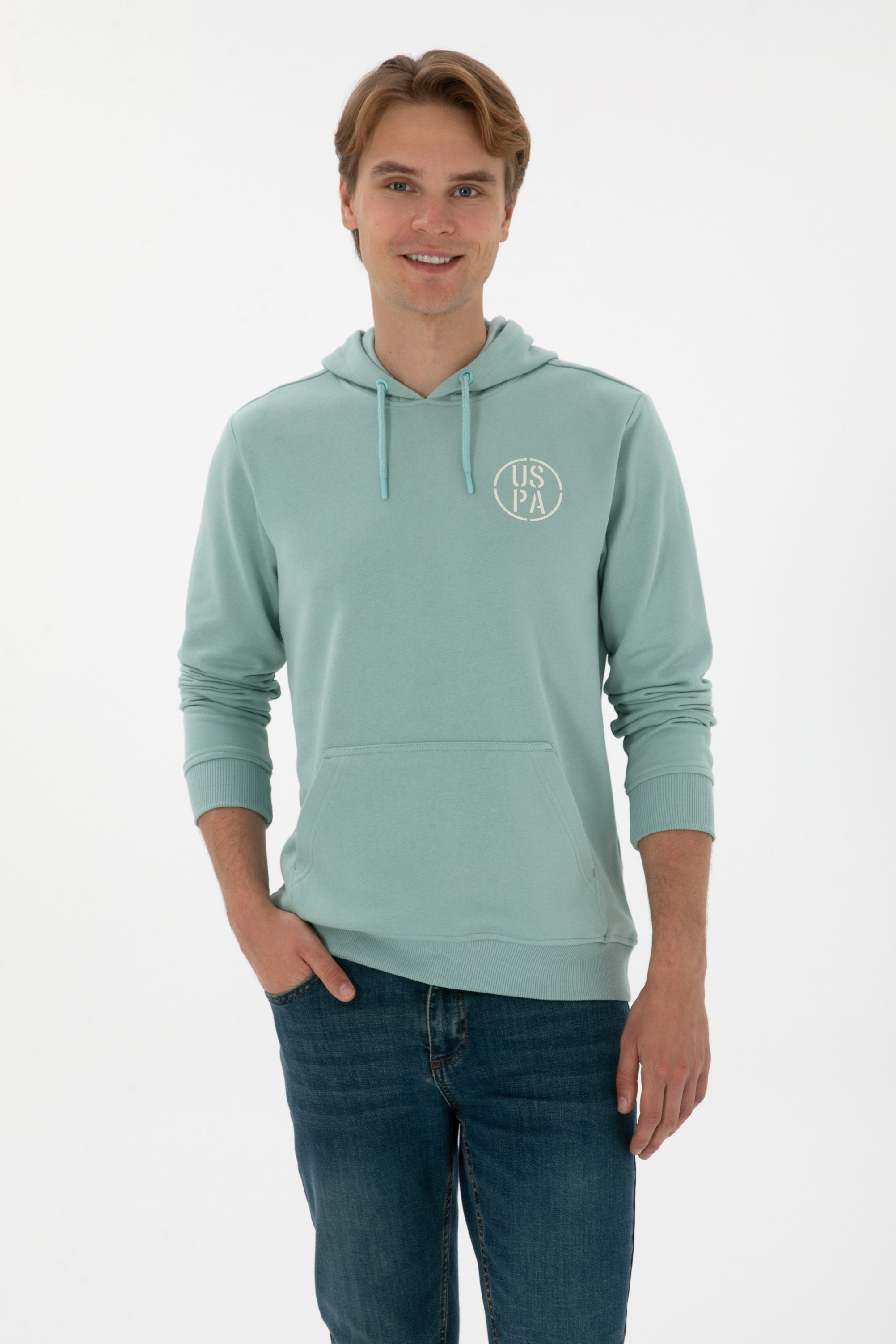 سویشرت هودی نعناعی رگولار مردانه یو اس پولو | US POLO ASSN