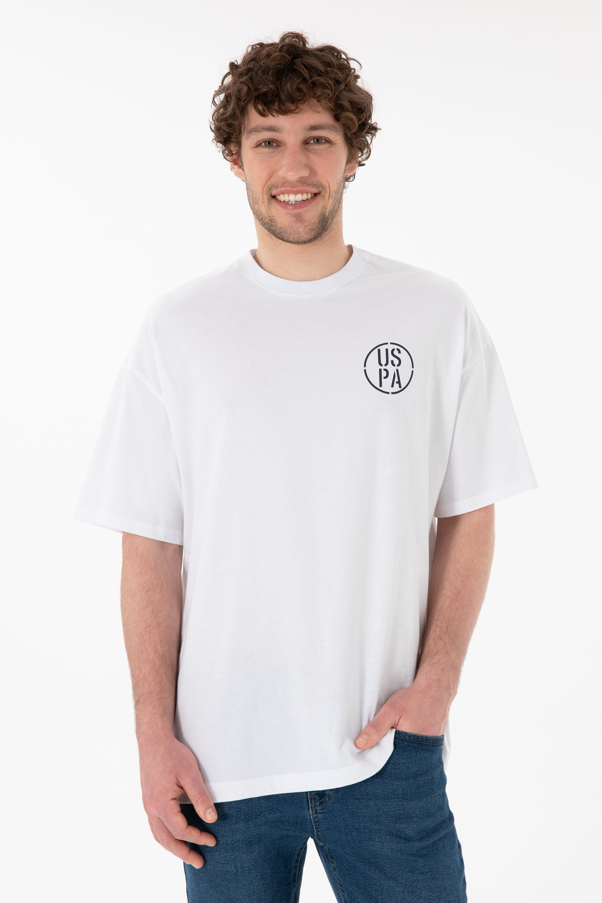 تی شرت یقه گرد سفید Oversize آستین کوتاه مردانه یو اس پولو | US POLO ASSN