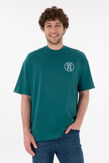 تی شرت یقه گرد سبز تیره  Oversize آستین کوتاه مردانه یو اس پولو | US POLO ASSN