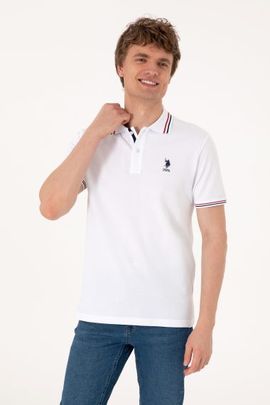 تی شرت بیسیک یقه پولو سفید  رگولار  مردانه یو اس پولو | US POLO ASSN