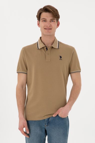 تی شرت بیسیک یقه پولو خاکی  رگولار  مردانه یو اس پولو | US POLO ASSN