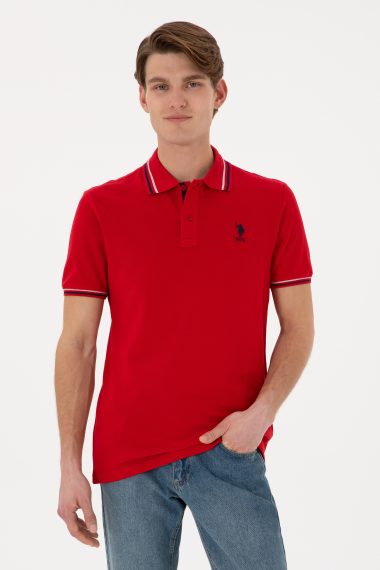 تی شرت بیسیک یقه پولو قرمز  رگولار  مردانه یو اس پولو | US POLO ASSN