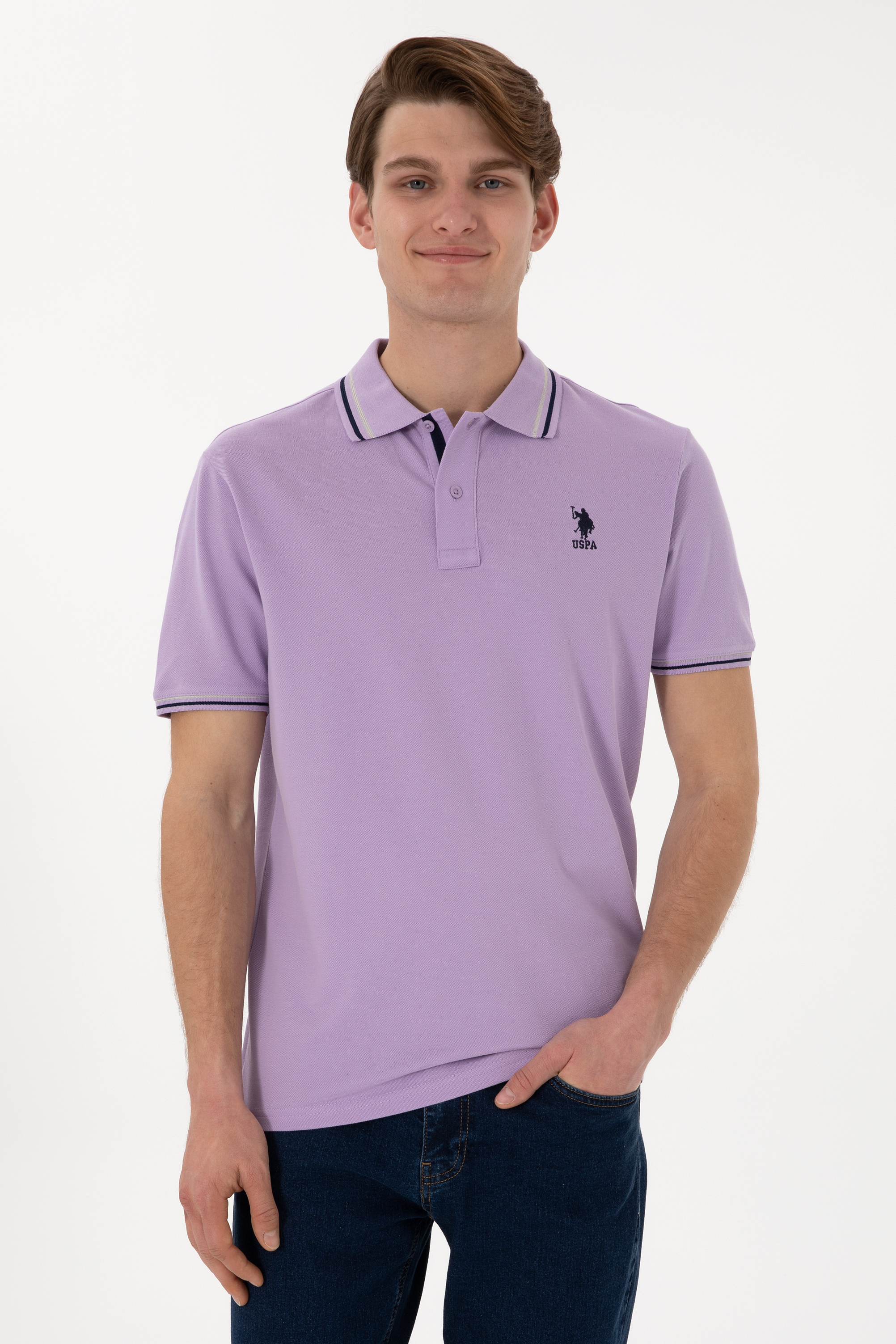 تی شرت بیسیک یقه پولو یاسی رگولار مردانه یو اس پولو | US POLO ASSN