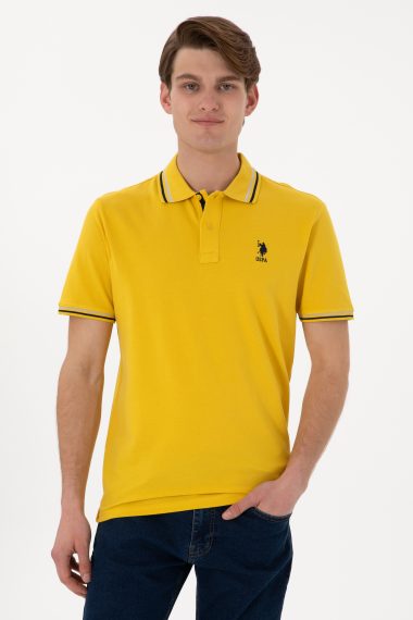 تی شرت بیسیک یقه پولو زرد تیره  رگولار  مردانه یو اس پولو | US POLO ASSN
