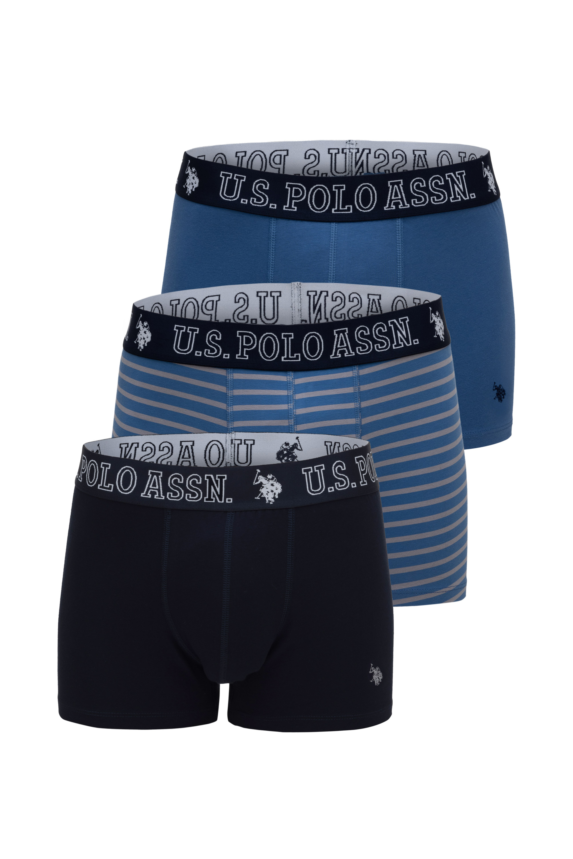 سه عدد ست باکسر آبی استاندارد فیت مردانه یو اس پولو | US POLO ASSN