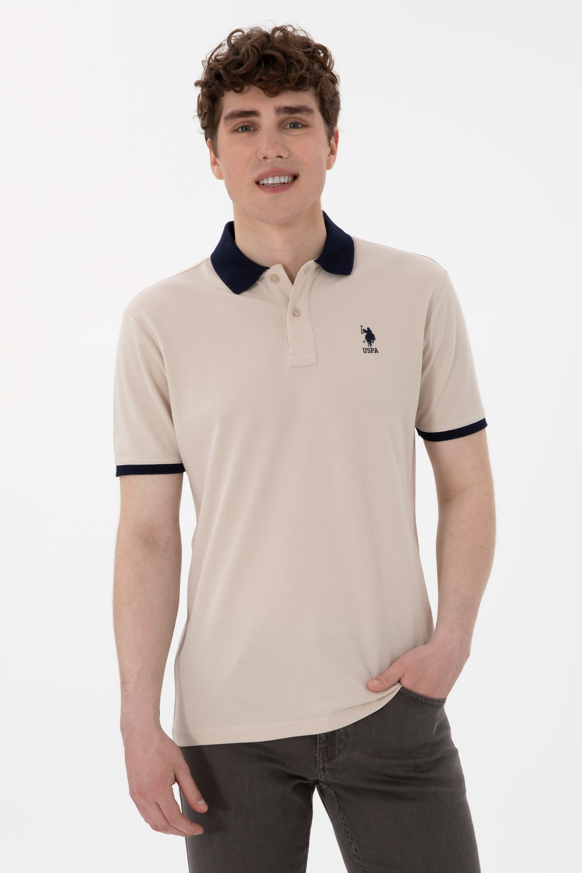 تی شرت بیسیک یقه پولو خاکستری رگولار مردانه یو اس پولو | US POLO ASSN