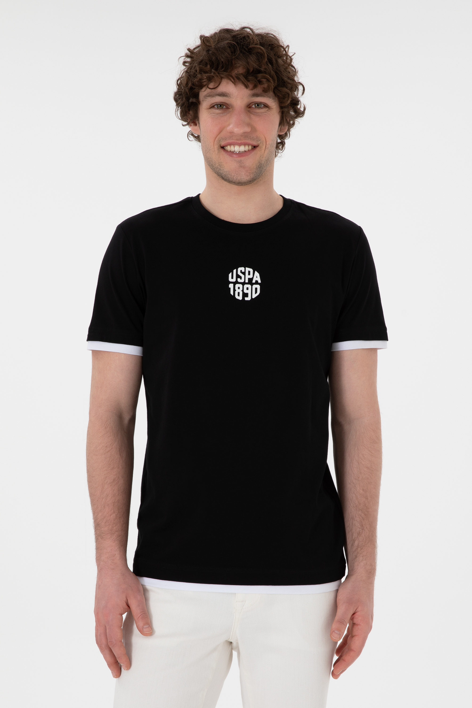 تی شرت یقه گرد سیاه رگولار آستین کوتاه مردانه یو اس پولو | US POLO ASSN