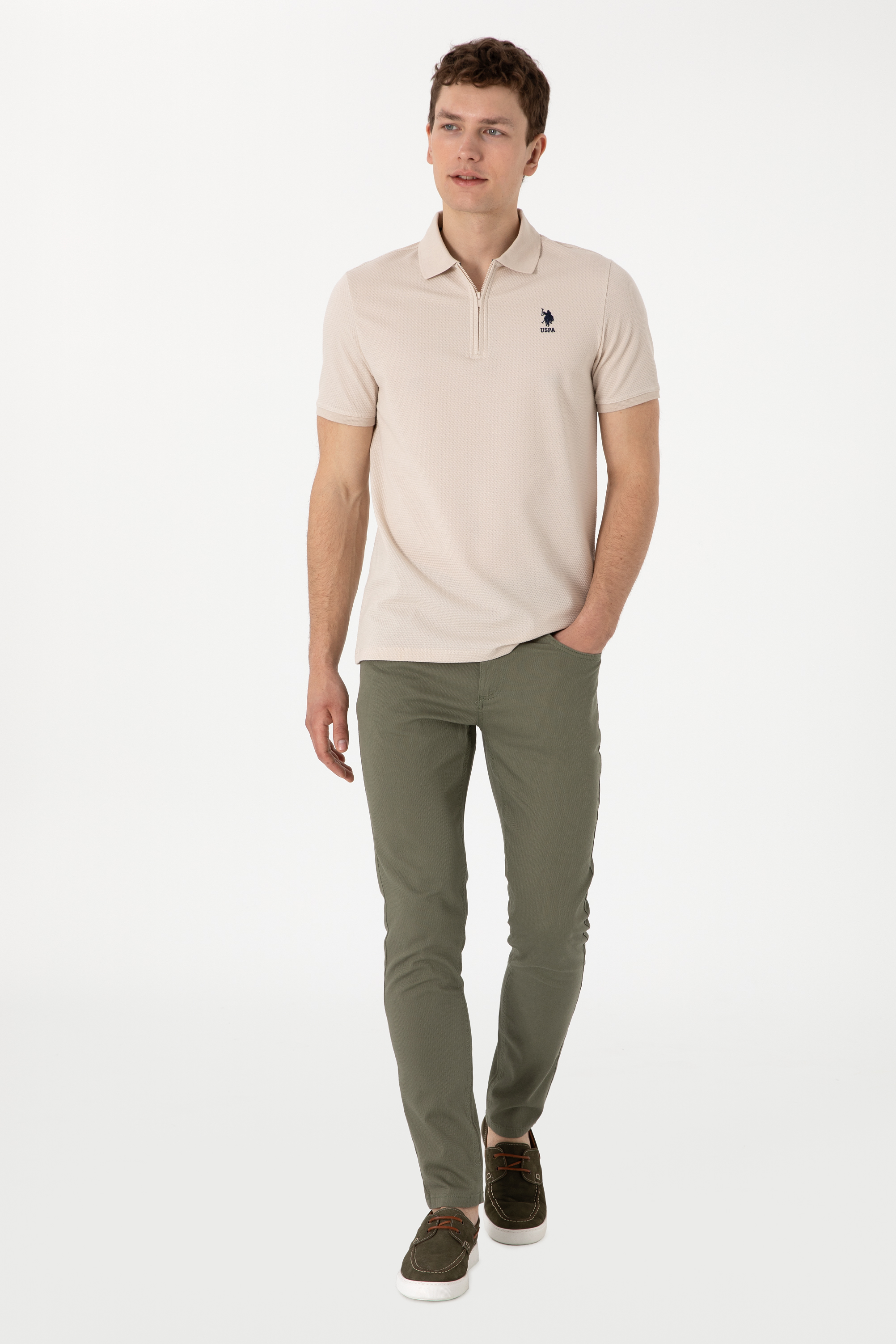 شلوار کانواس خاکی تیره اندامی مردانه یو اس پولو | US POLO ASSN