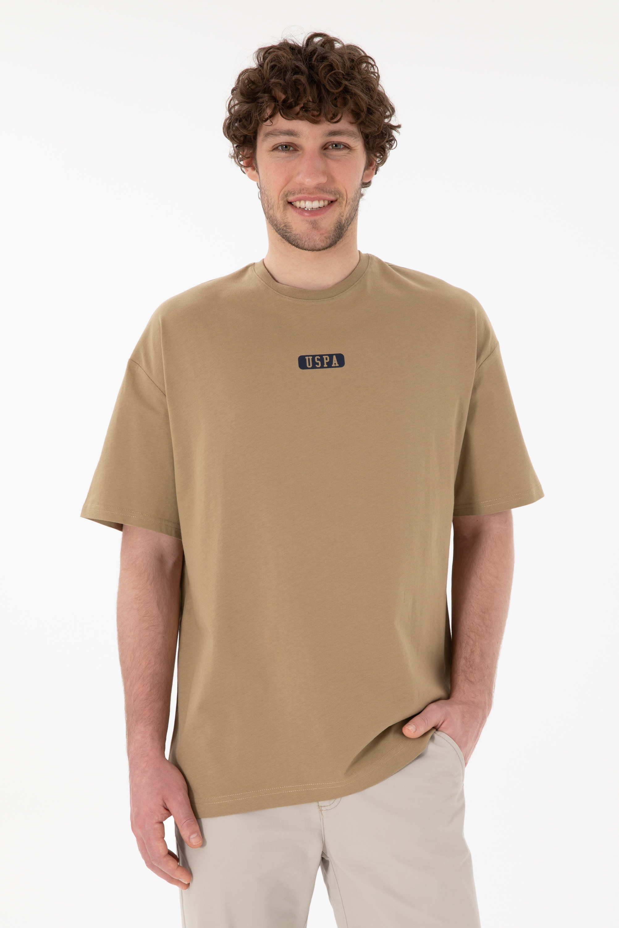 تی شرت یقه گرد خاکی Oversize آستین کوتاه مردانه یو اس پولو | US POLO ASSN