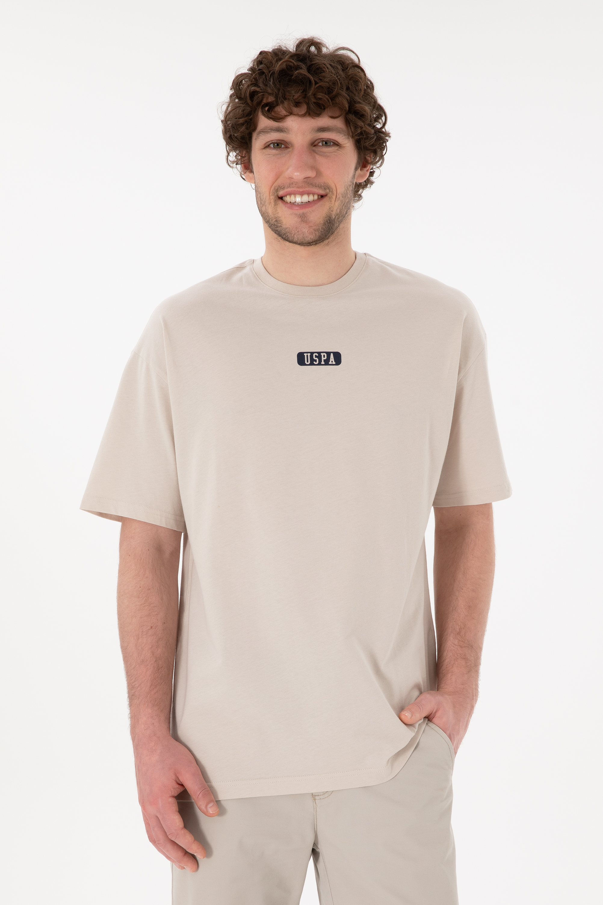 تی شرت یقه گرد خاکستری Oversize آستین کوتاه مردانه یو اس پولو | US POLO ASSN