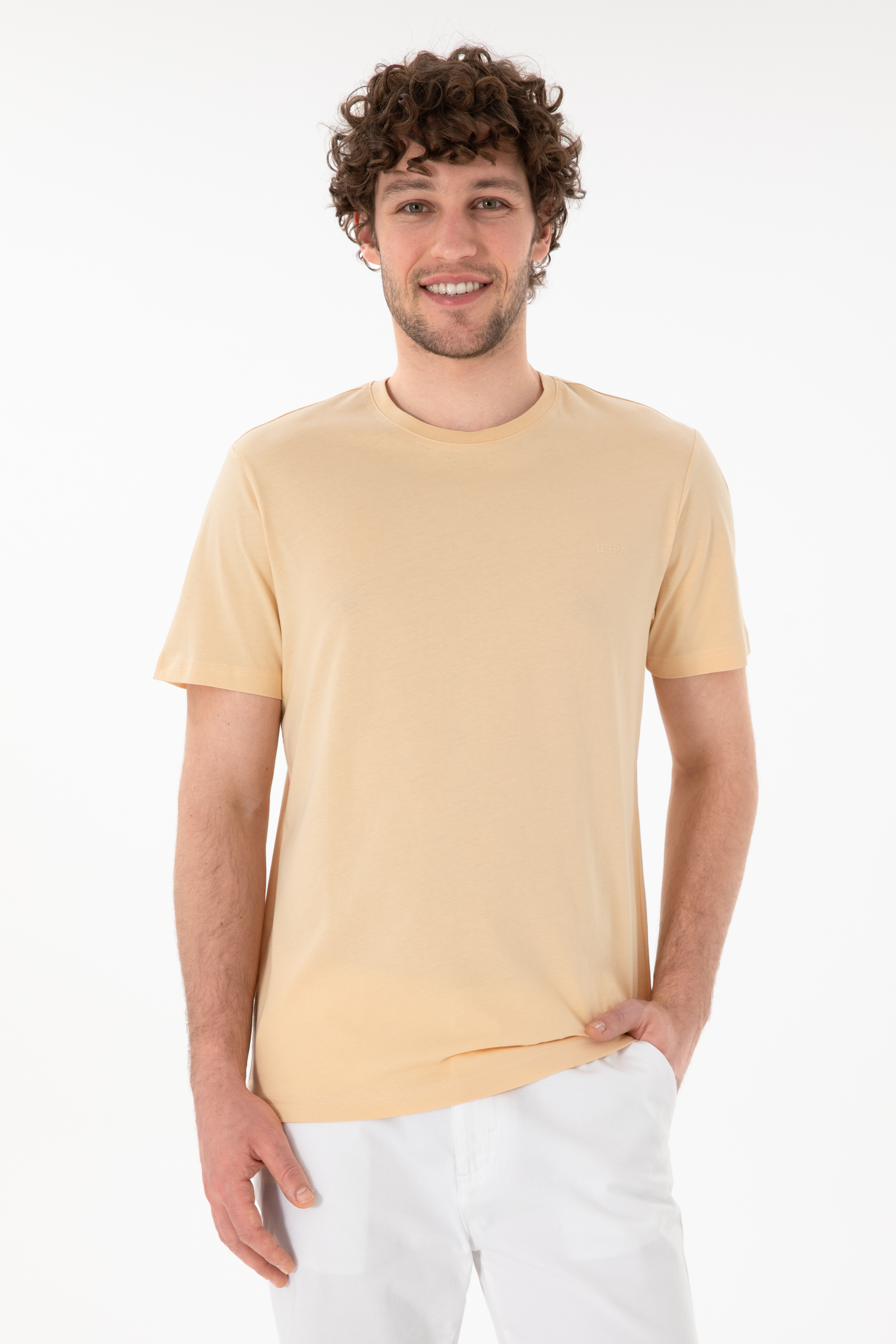 تی شرت بیسیک یقه گرد بژ رگولار آستین کوتاه مردانه یو اس پولو | US POLO ASSN