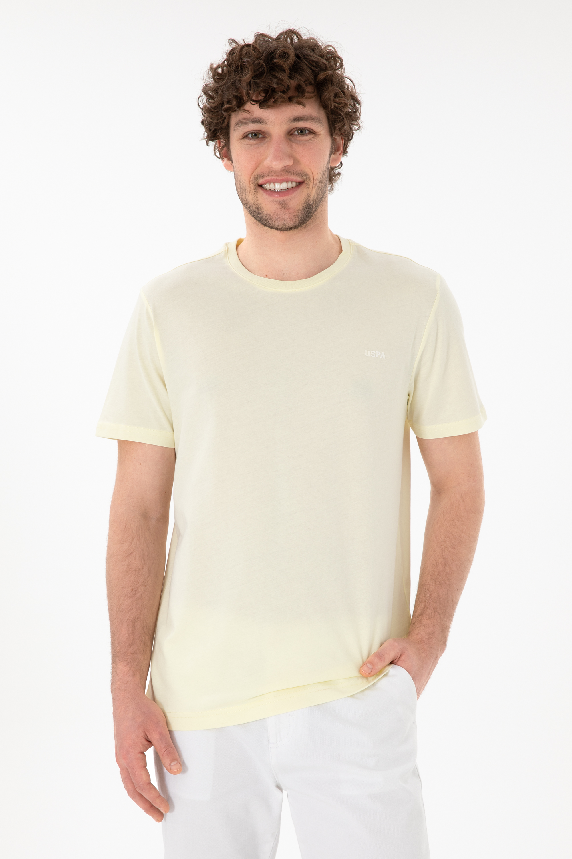 تی شرت بیسیک یقه گرد لیمویی رگولار آستین کوتاه مردانه یو اس پولو | US POLO ASSN