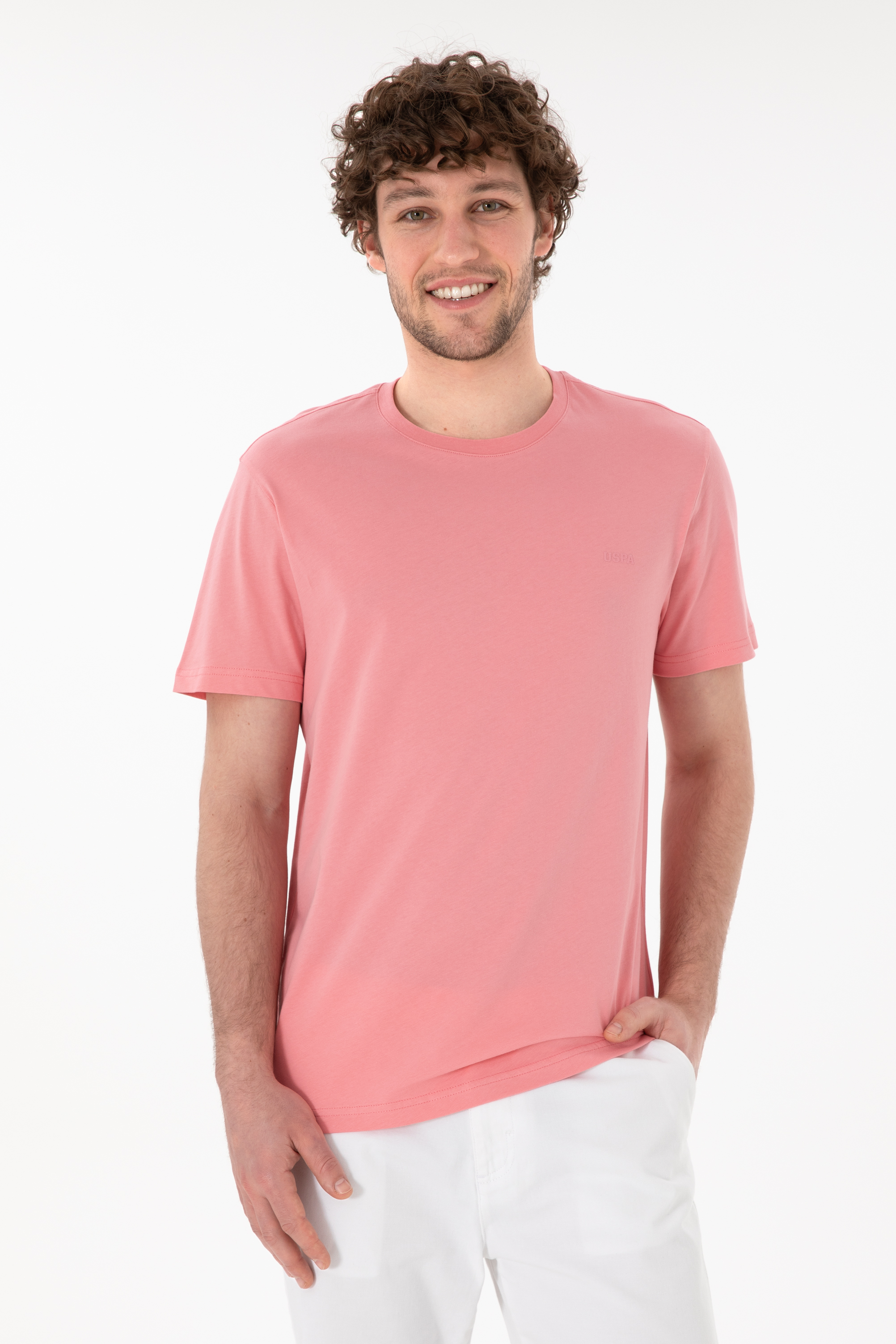 تی شرت بیسیک یقه گرد صورتی رگولار آستین کوتاه مردانه یو اس پولو | US POLO ASSN