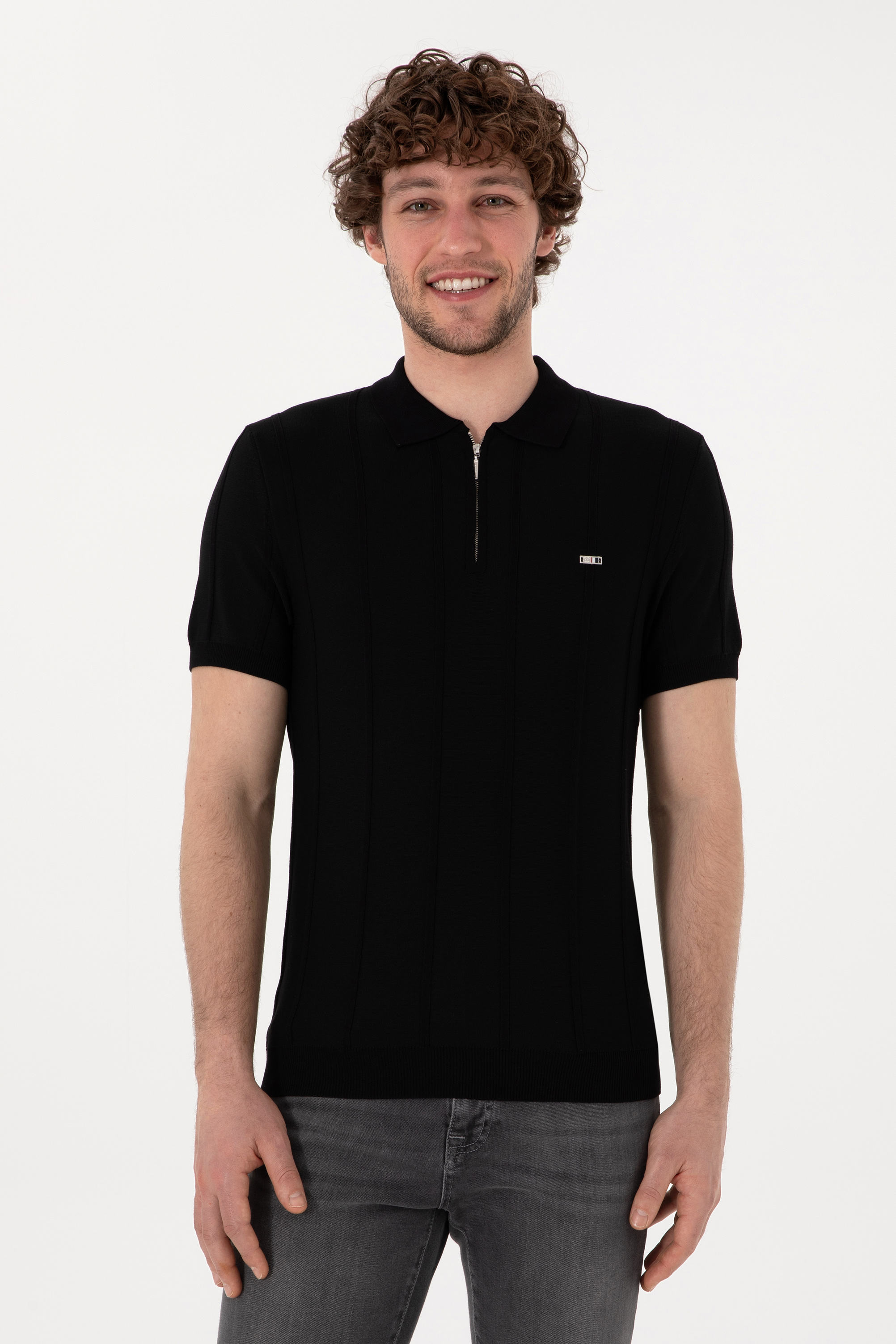 تی شرت یقه پولو سیاه اندامی مردانه یو اس پولو | US POLO ASSN
