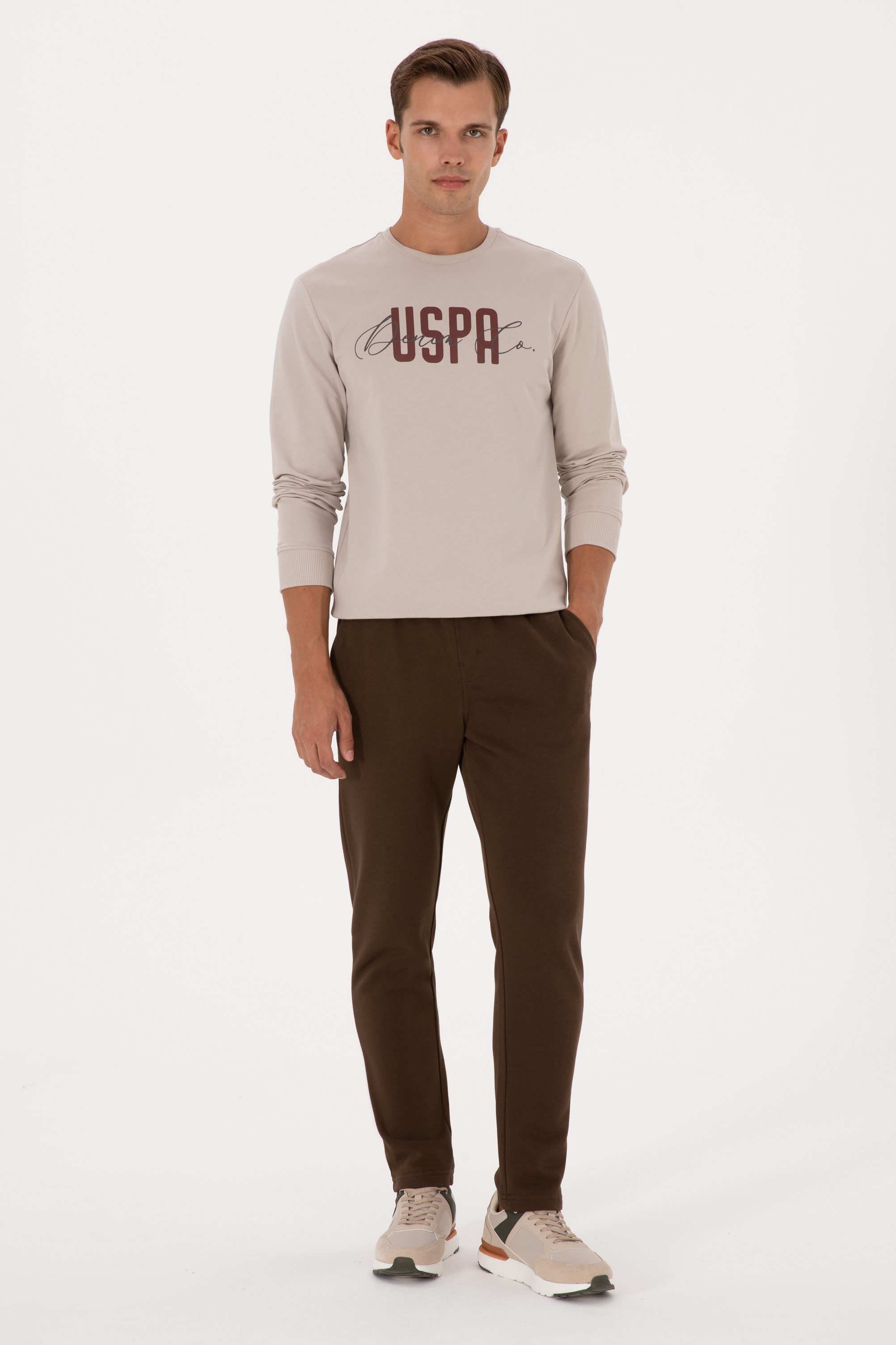 شلوار ورزشی قهوه ای اندامی مردانه یو اس پولو | US POLO ASSN