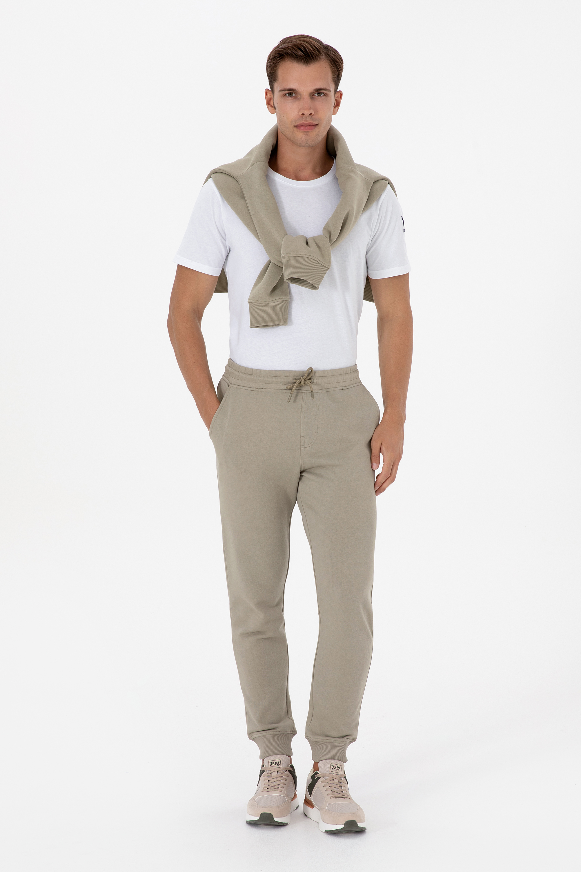شلوار ورزشی خاکی روشن اندامی مردانه یو اس پولو | US POLO ASSN