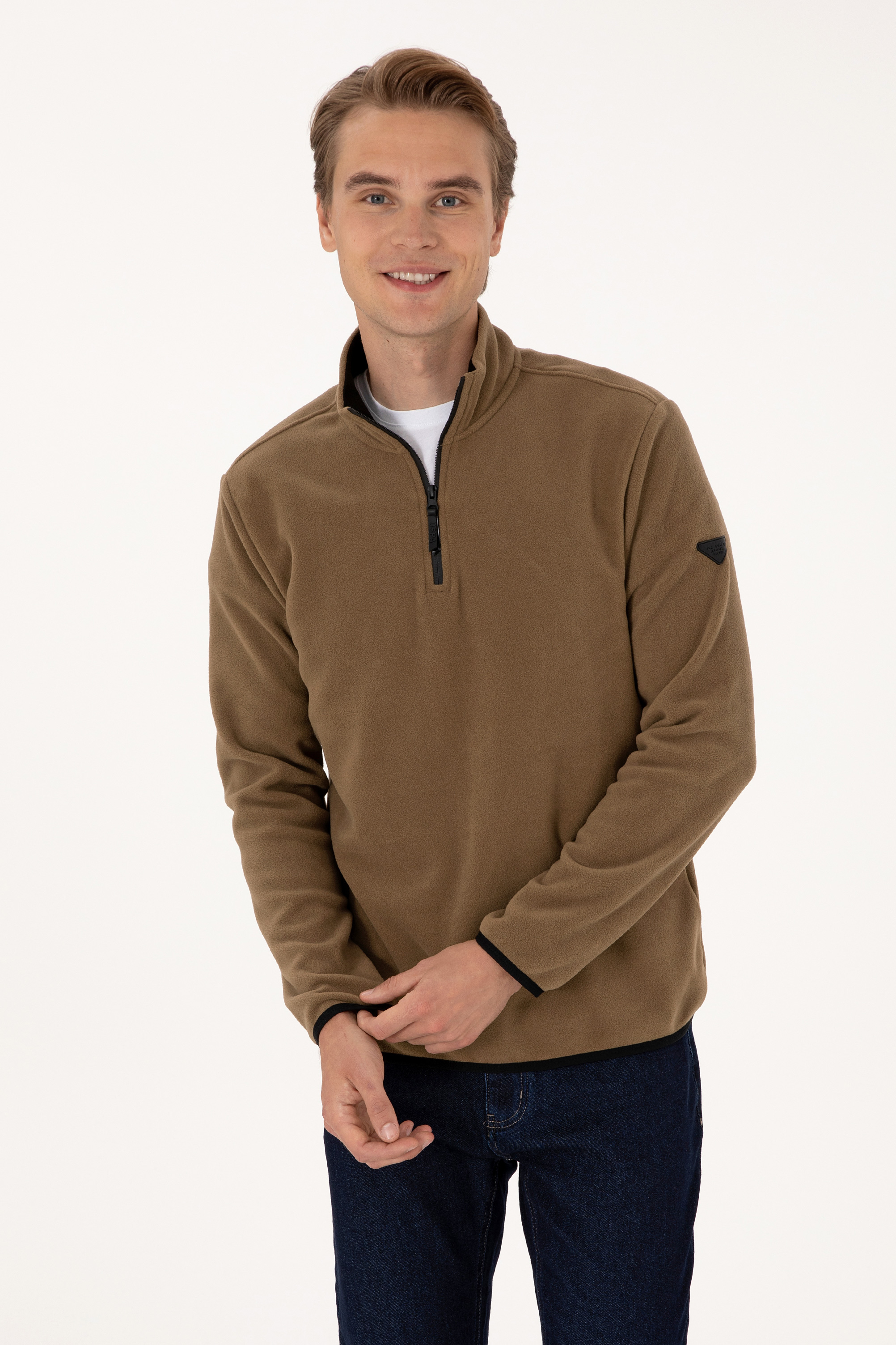 سویشرت بیسیک خاکی رگولار مردانه یو اس پولو | US POLO ASSN