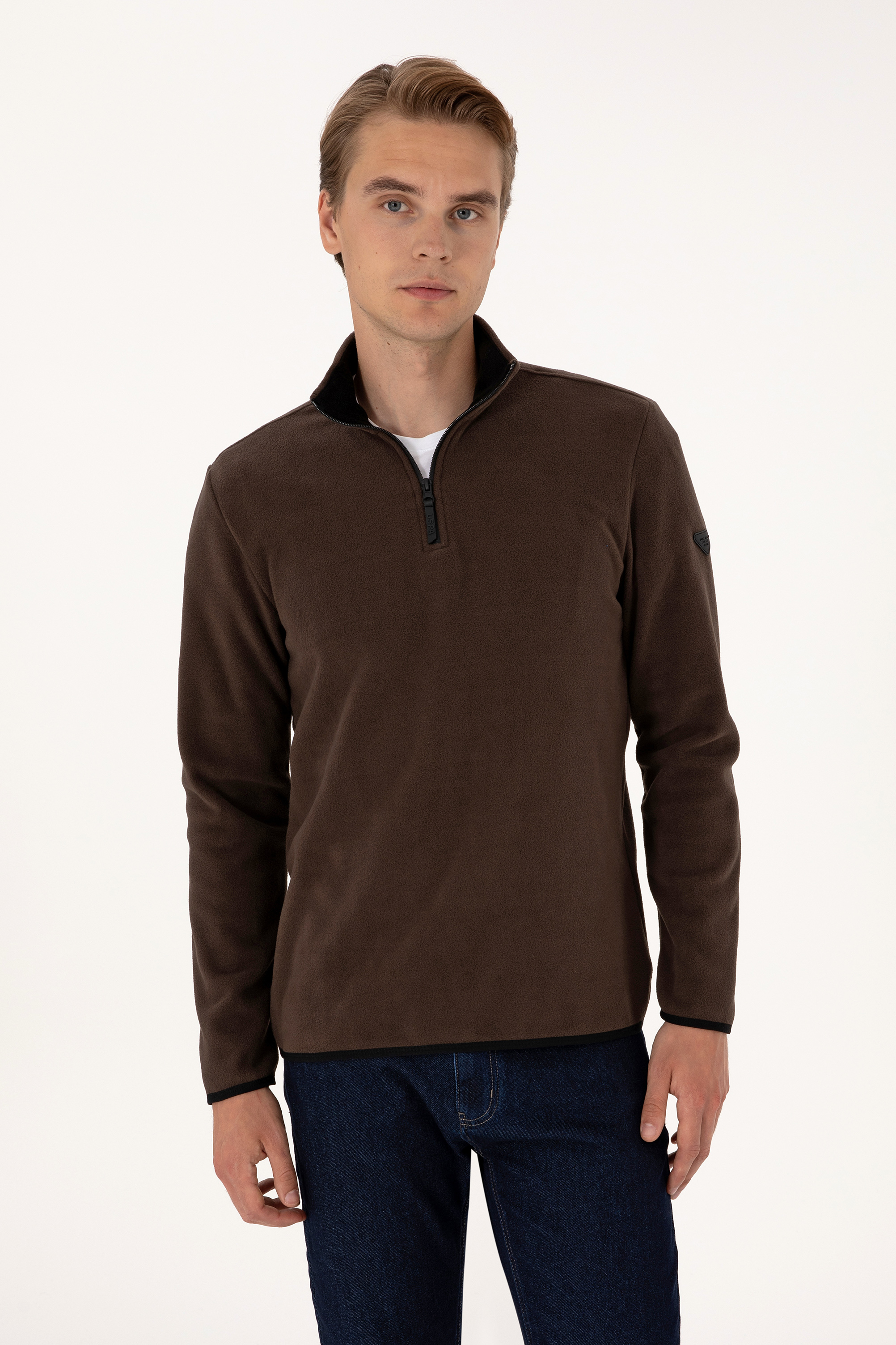 سویشرت بیسیک قهوه ای تیره رگولار مردانه یو اس پولو | US POLO ASSN