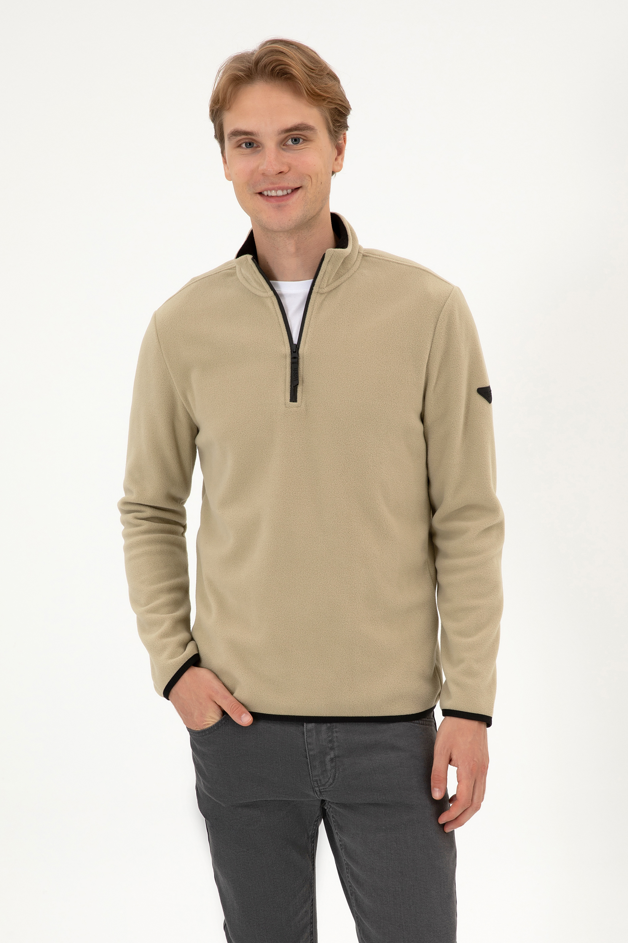 سویشرت بیسیک خاکی روشن رگولار مردانه یو اس پولو | US POLO ASSN
