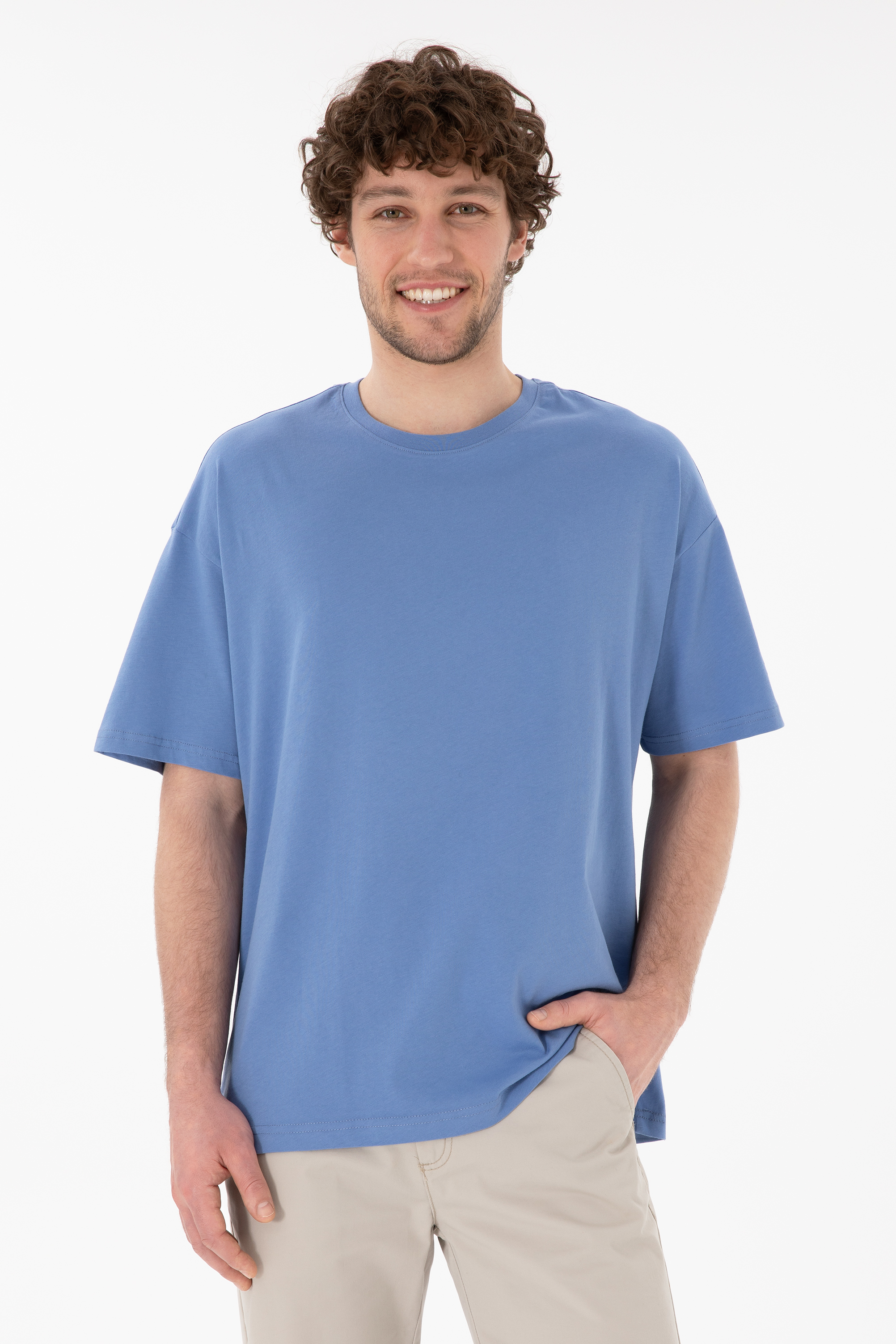 تی شرت یقه گرد آبی تیره Oversize آستین کوتاه مردانه یو اس پولو | US POLO ASSN