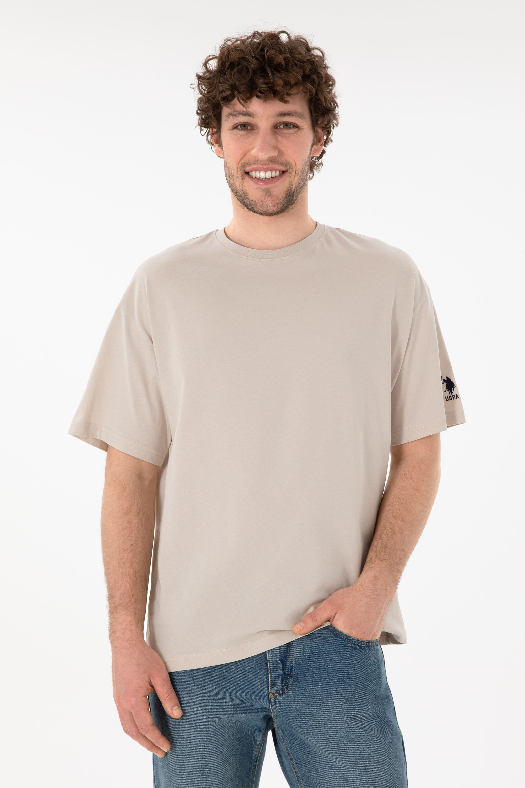 تی شرت یقه گرد خاکستری Oversize آستین کوتاه مردانه یو اس پولو | US POLO ASSN