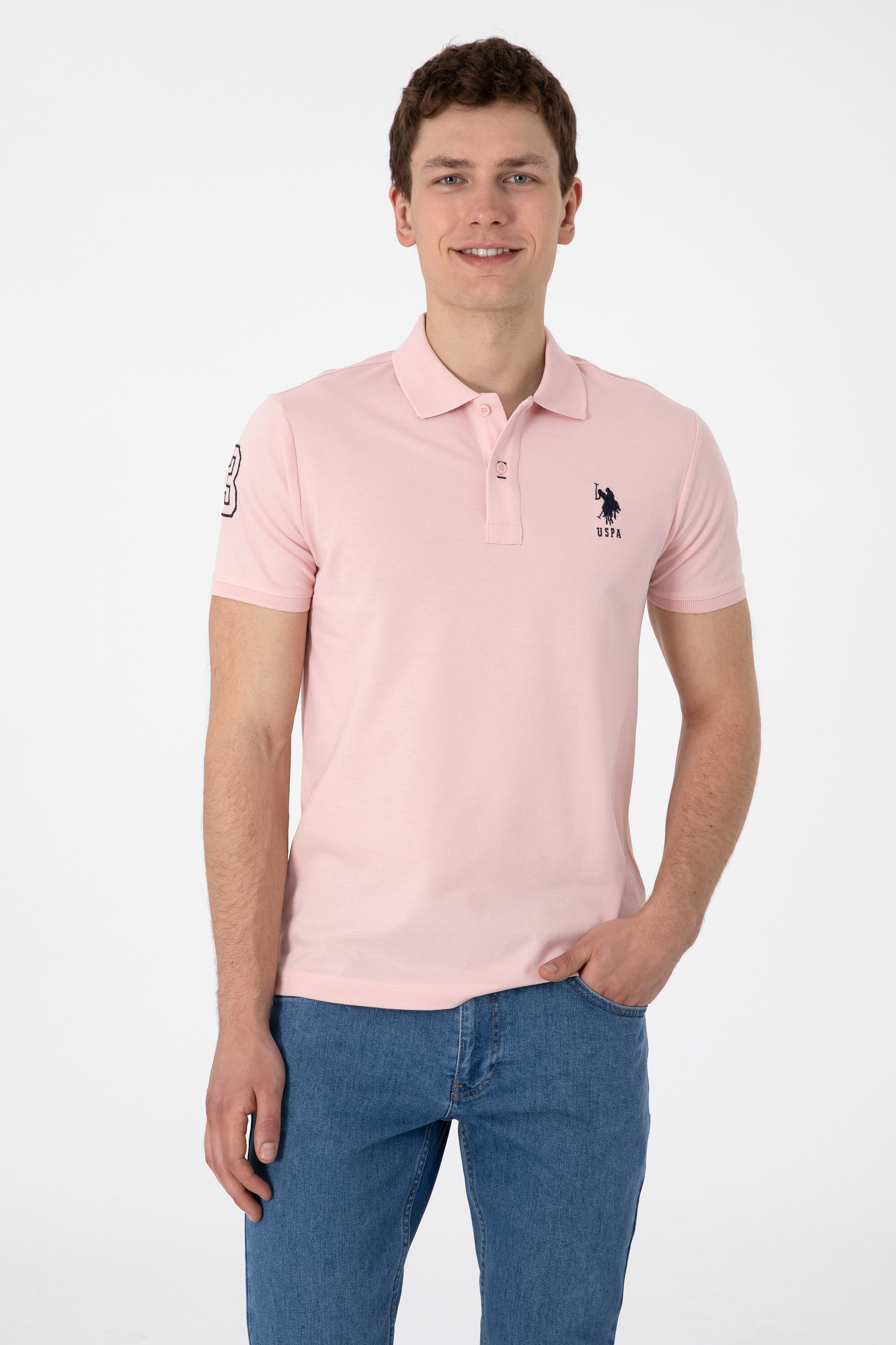 تی شرت بیسیک یقه پولو صورتی اندامی مردانه یو اس پولو | US POLO ASSN