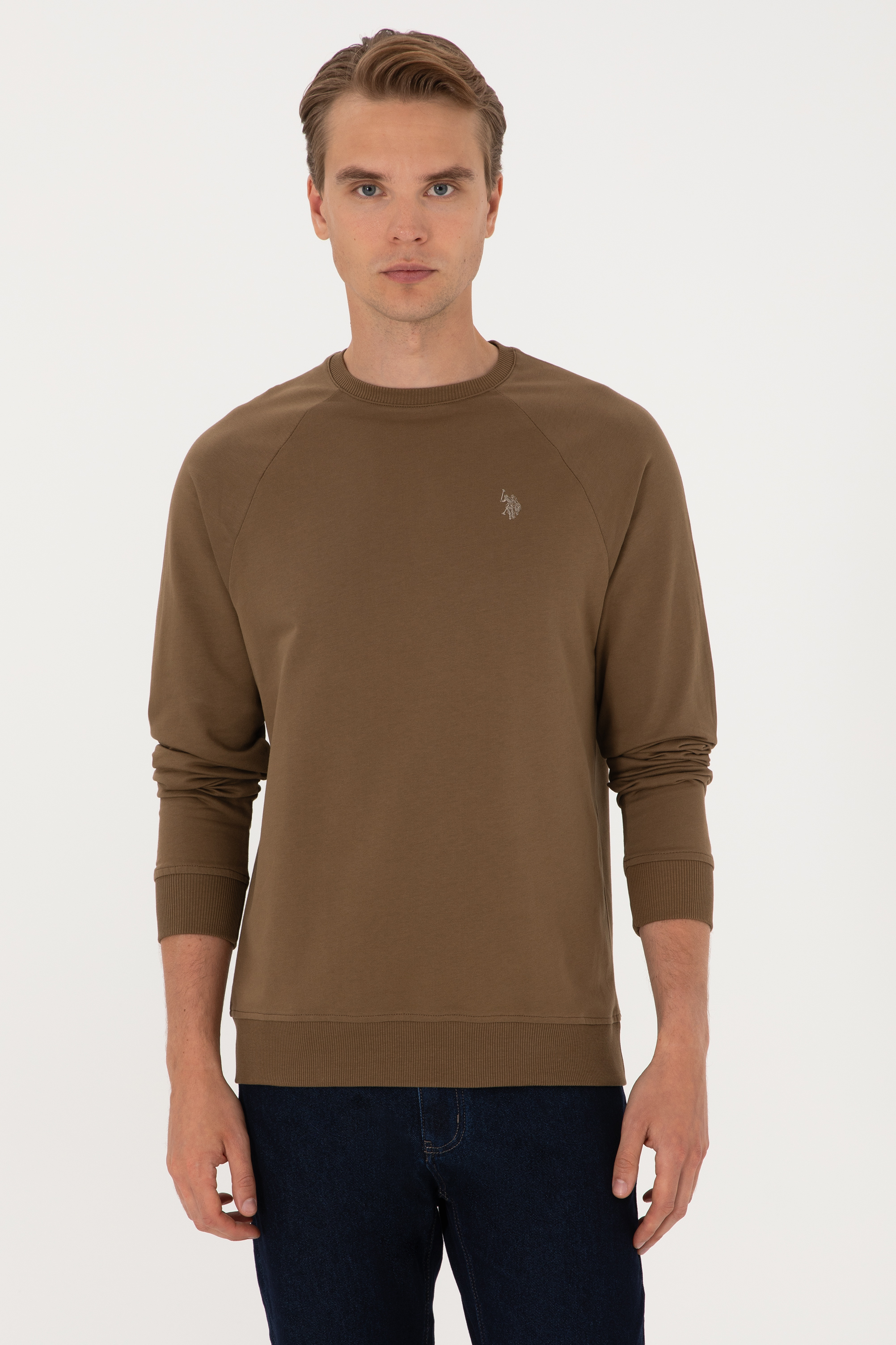 سویشرت بیسیک خاکی رگولار مردانه یو اس پولو | US POLO ASSN