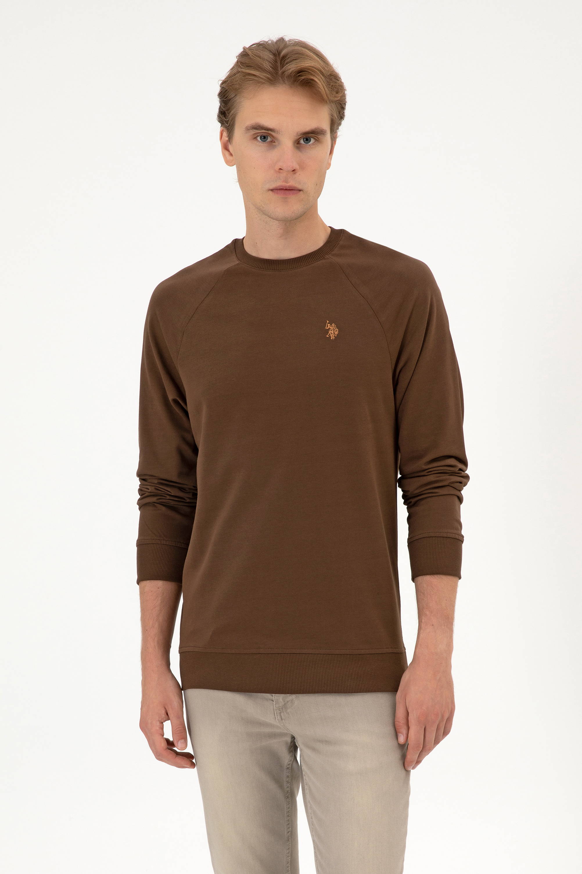 سویشرت بیسیک قهوه ای رگولار مردانه یو اس پولو | US POLO ASSN