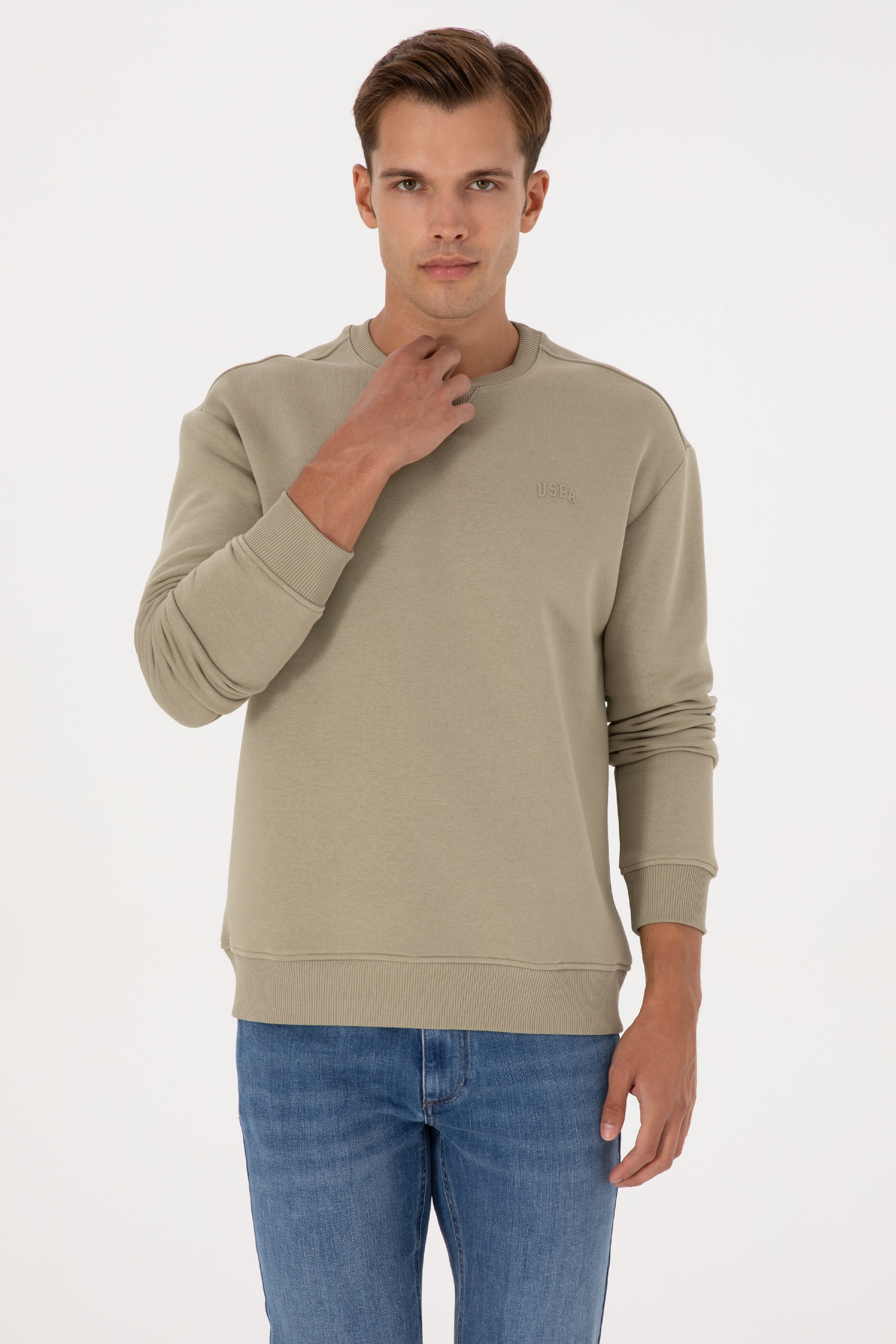 سویشرت بیسیک خاکی روشن ریلکس مردانه یو اس پولو | US POLO ASSN