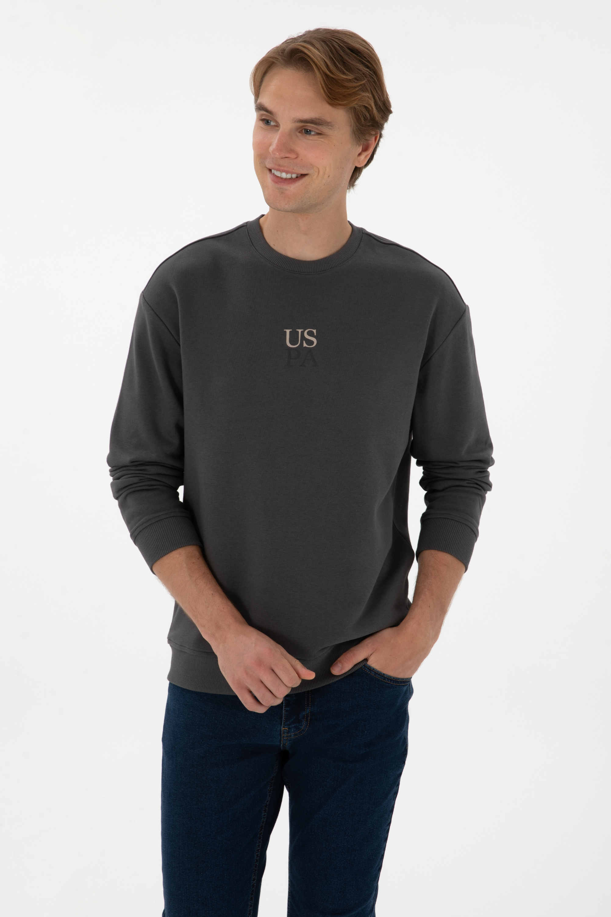 سویشرت بیسیک زغالی ریلکس مردانه یو اس پولو | US POLO ASSN