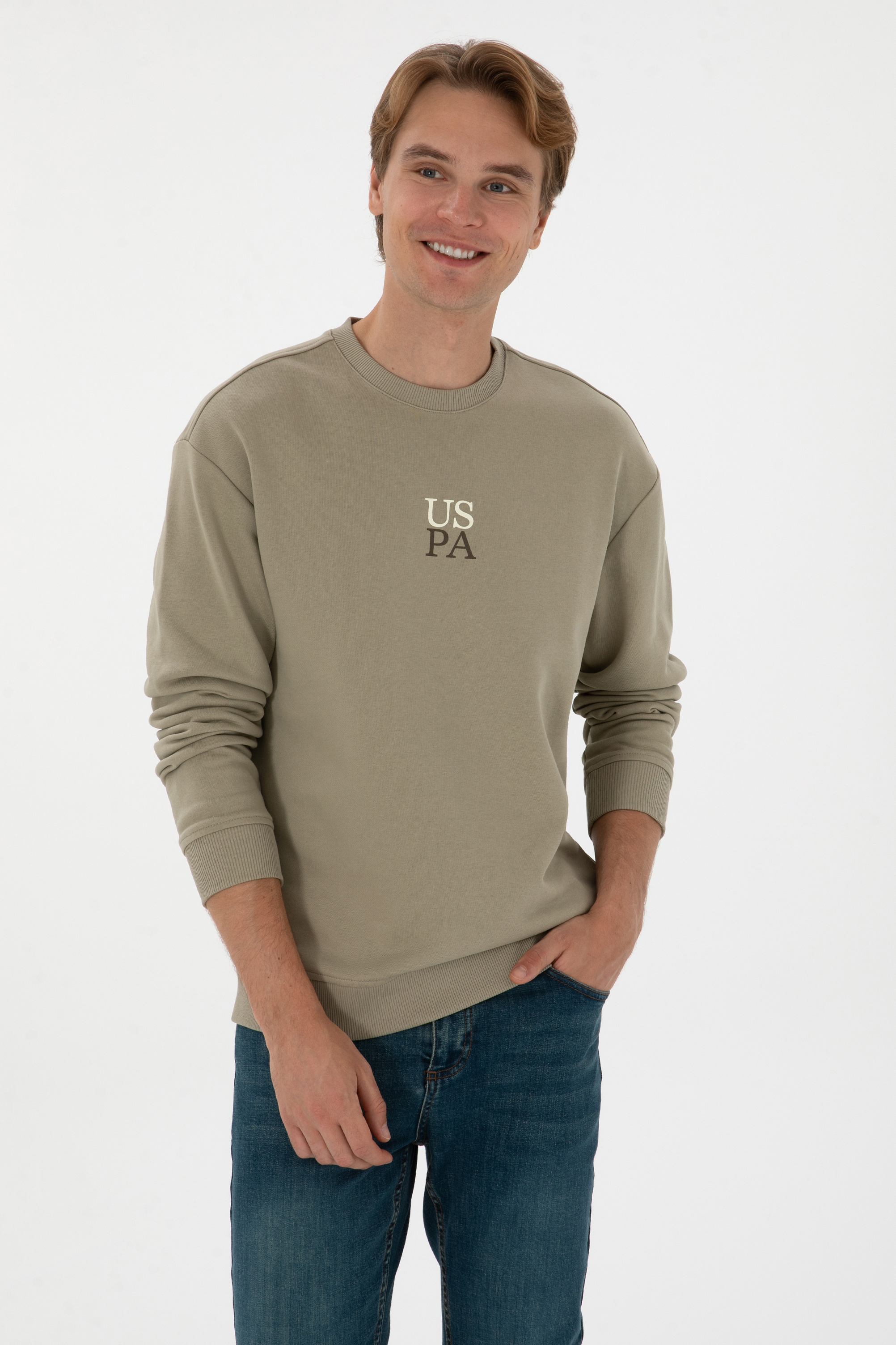 سویشرت بیسیک خاکی روشن ریلکس مردانه یو اس پولو | US POLO ASSN