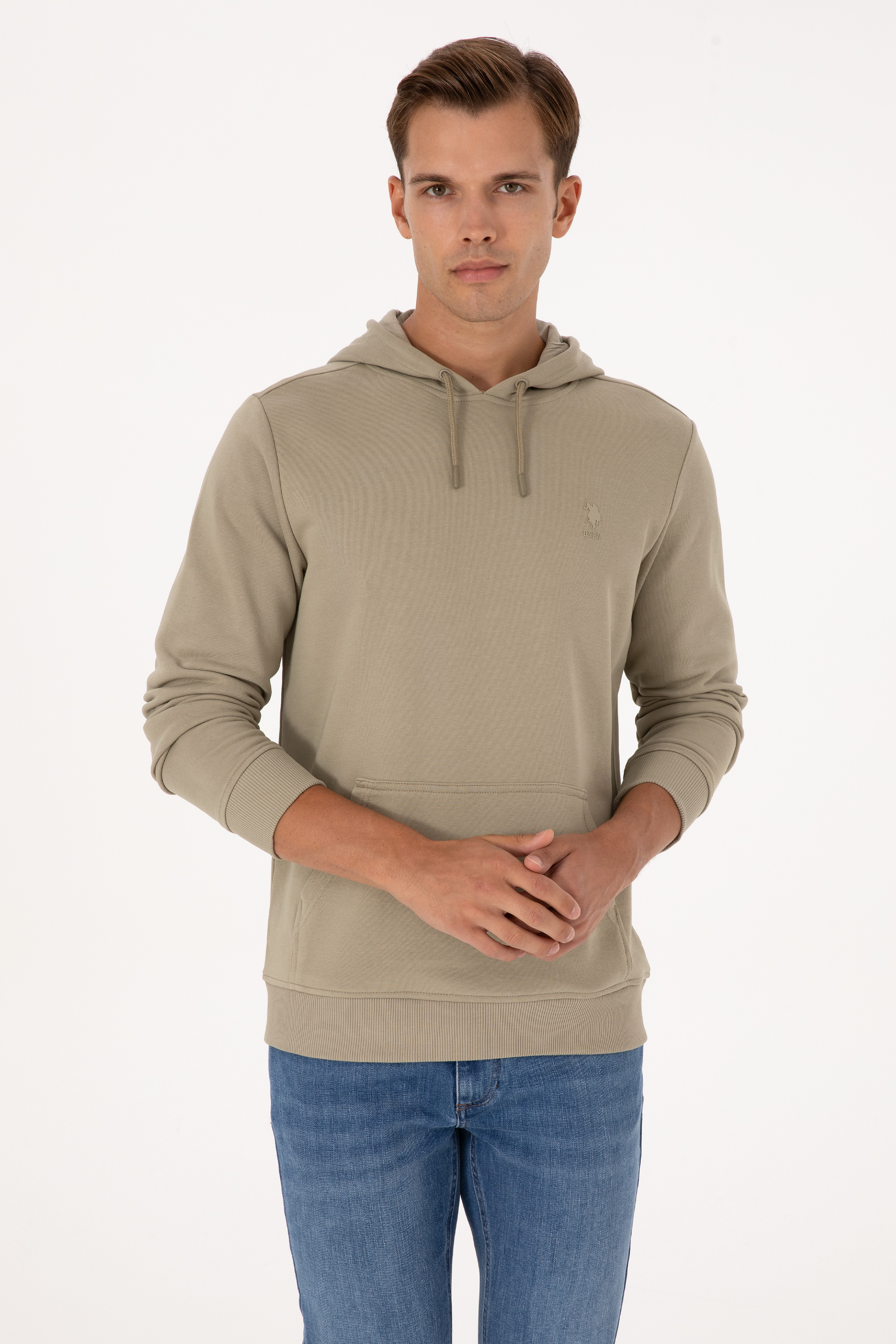 سویشرت بیسیک خاکی روشن رگولار مردانه یو اس پولو | US POLO ASSN