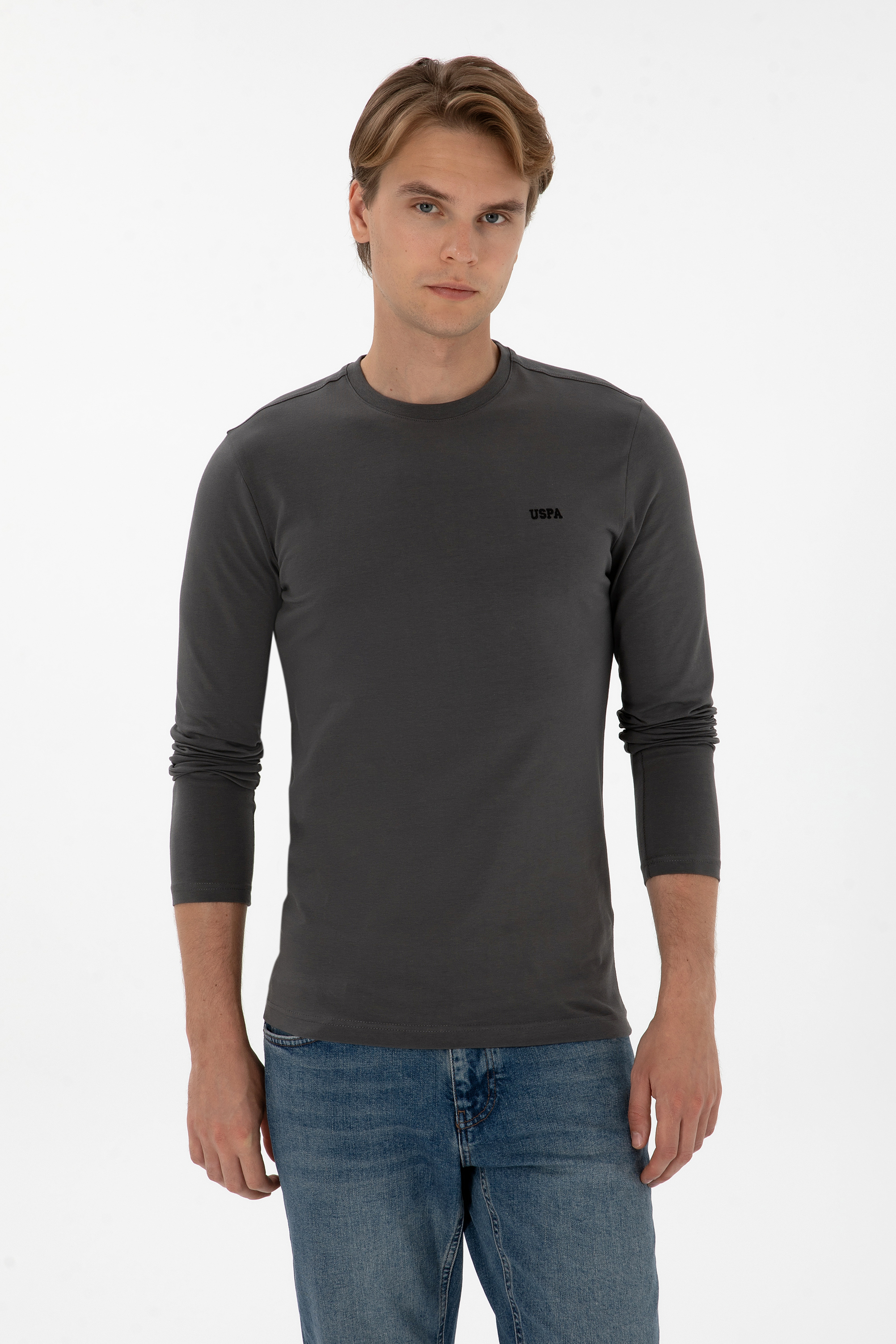 سویشرت بیسیک خاکستری اندامی مردانه یو اس پولو | US POLO ASSN