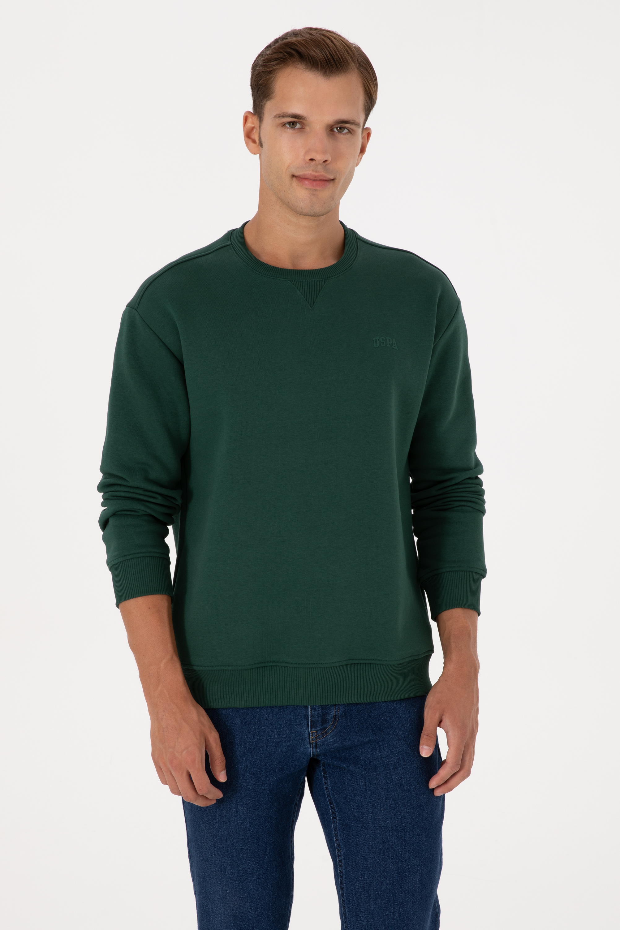 سویشرت بیسیک سبز تیره ریلکس مردانه یو اس پولو | US POLO ASSN