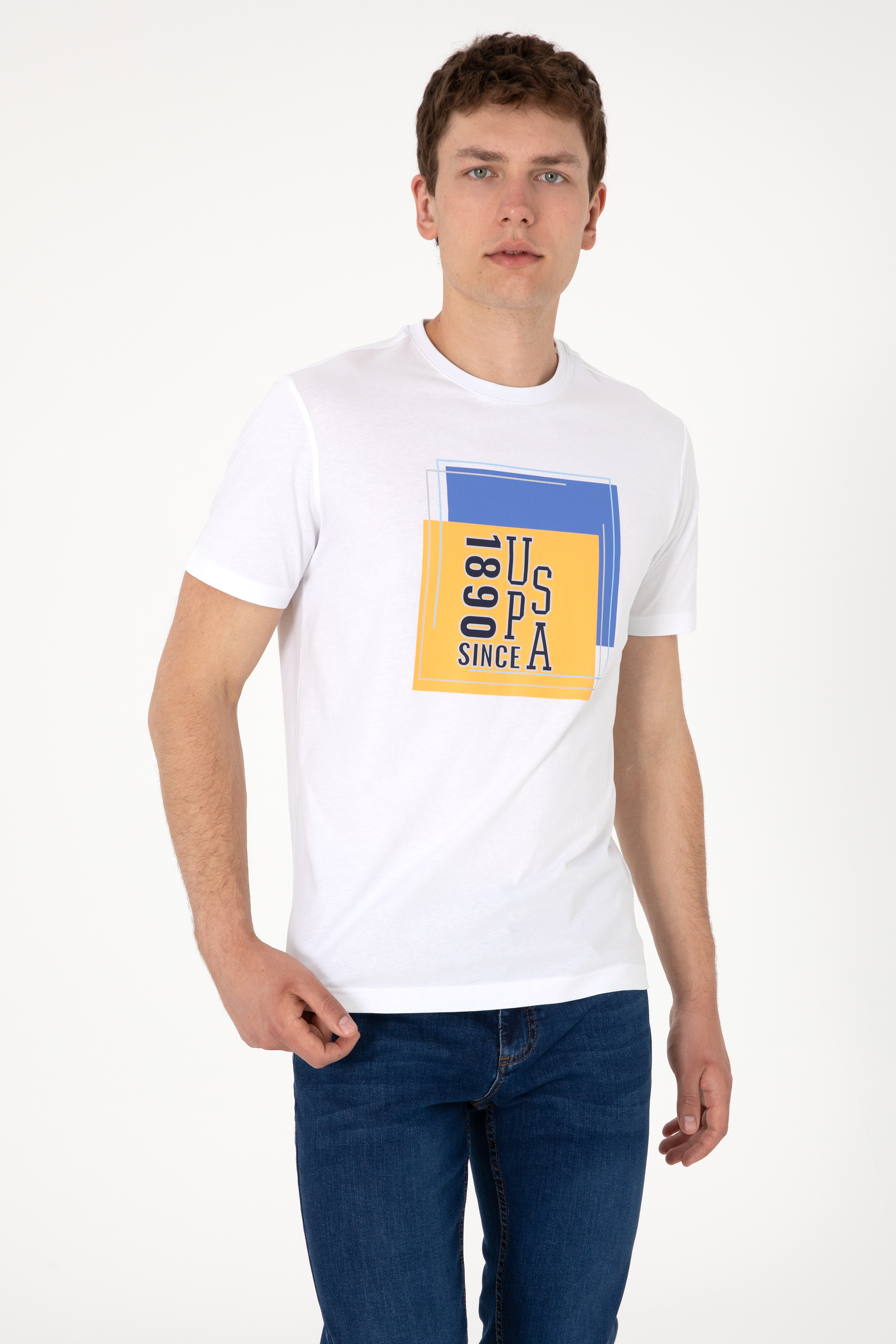 تی شرت یقه گرد سفید رگولار مردانه یو اس پولو | US POLO ASSN