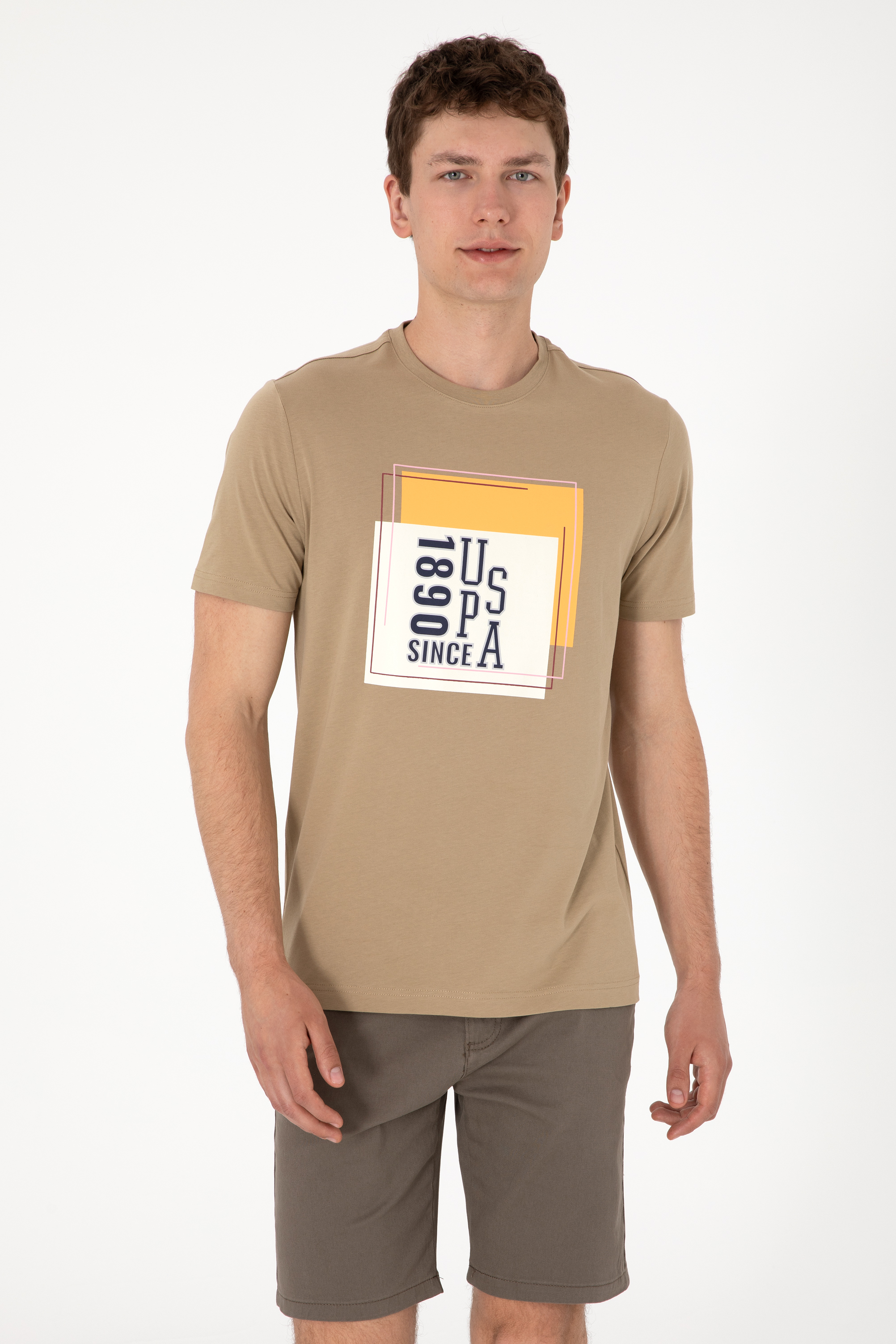 تی شرت یقه گرد خاکی رگولار مردانه یو اس پولو | US POLO ASSN