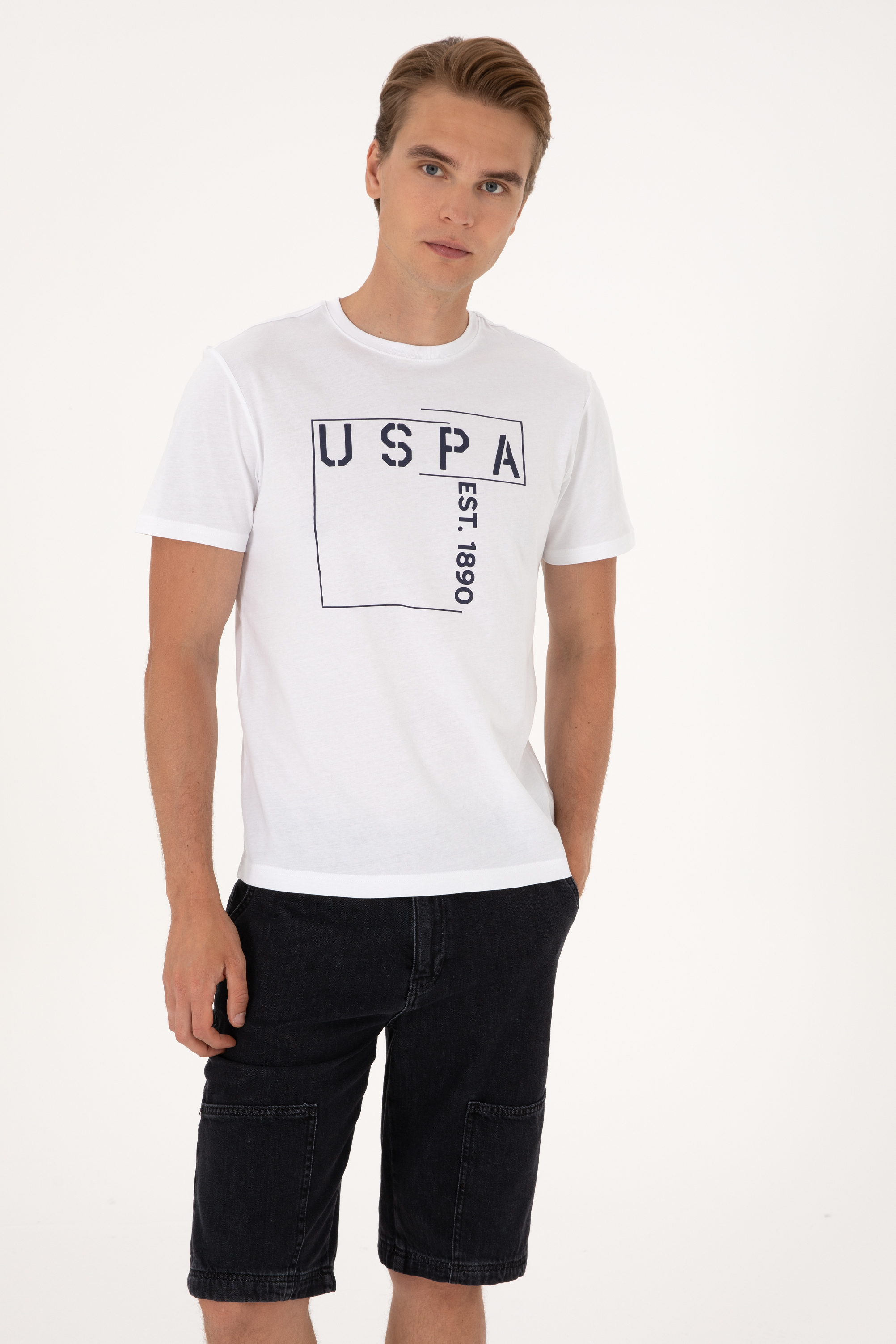 تی شرت یقه گرد سفید رگولار مردانه یو اس پولو | US POLO ASSN